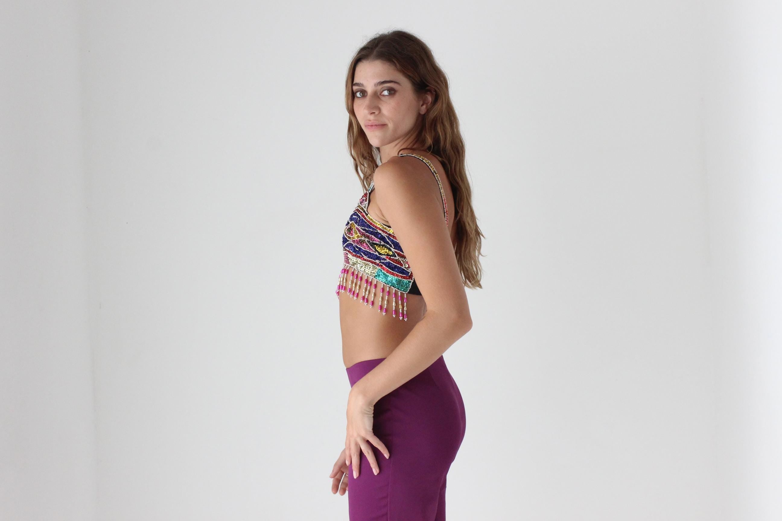80s Rainbow Sequin Crop Top