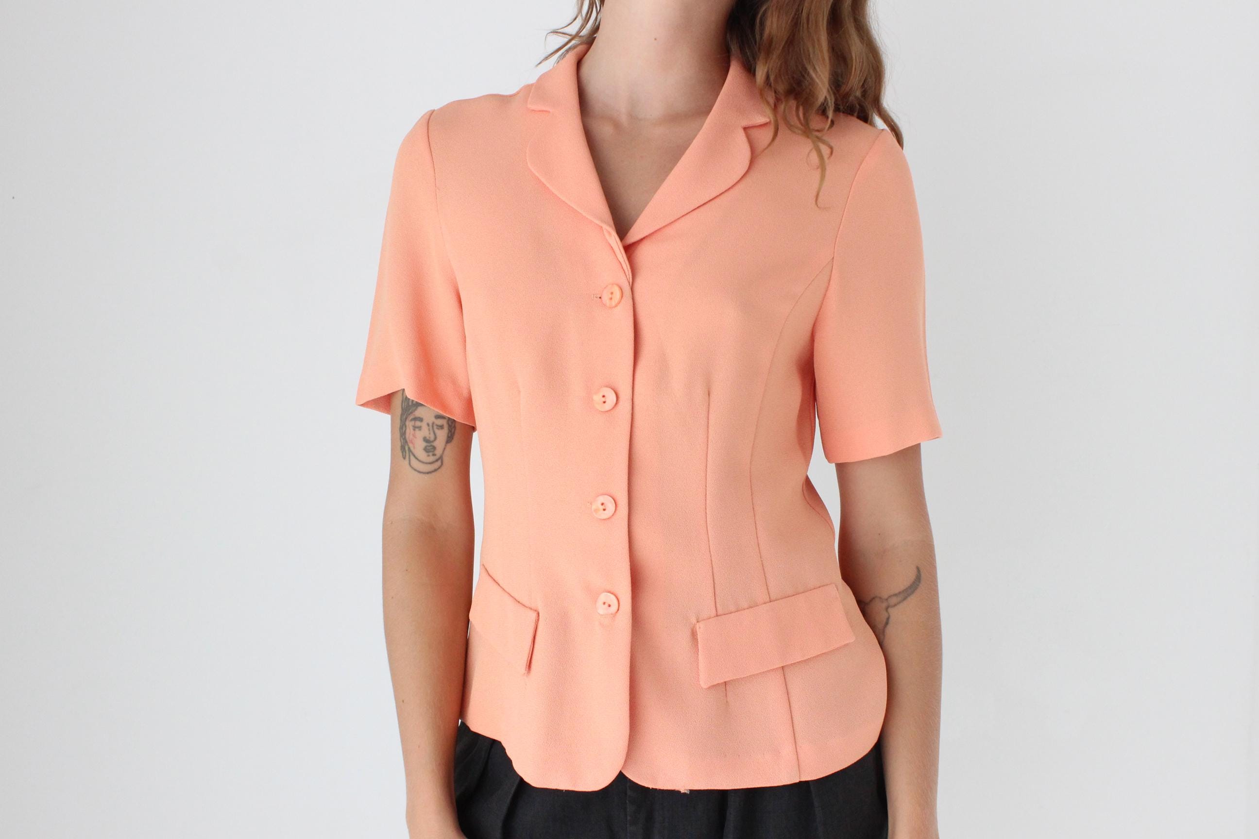 80s Sherbet Crepe Short Sleeve Button Up