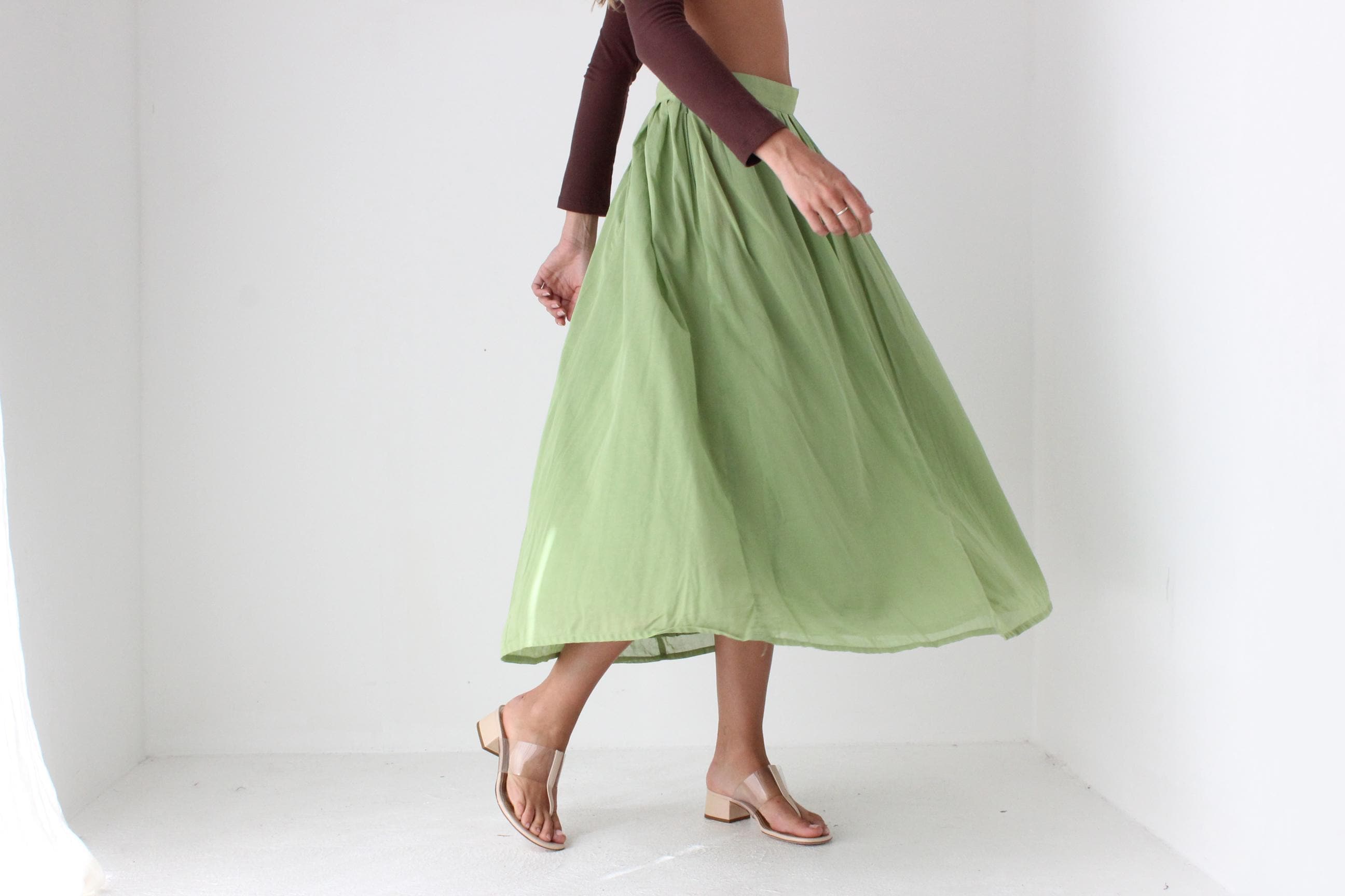 90s Laura Ashley Apple Green Cotton Skirt