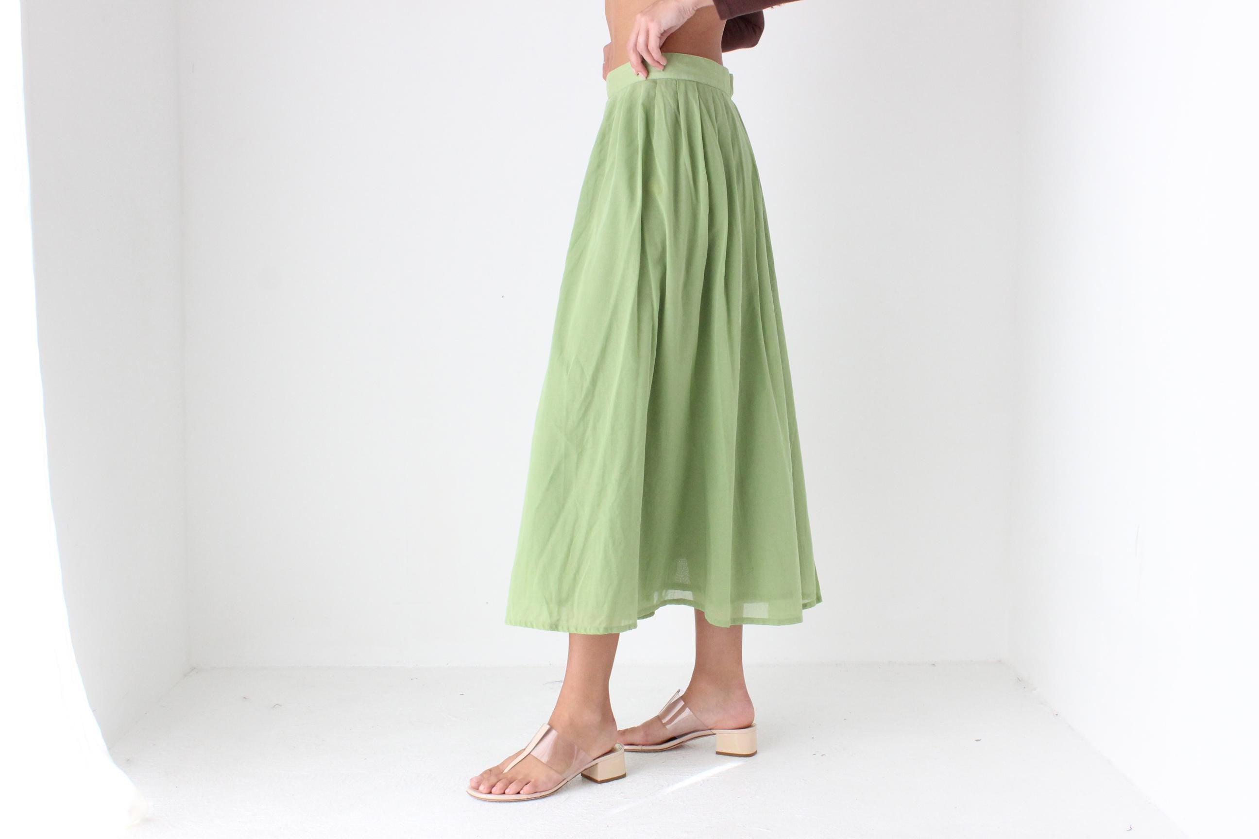 90s Laura Ashley Apple Green Cotton Skirt