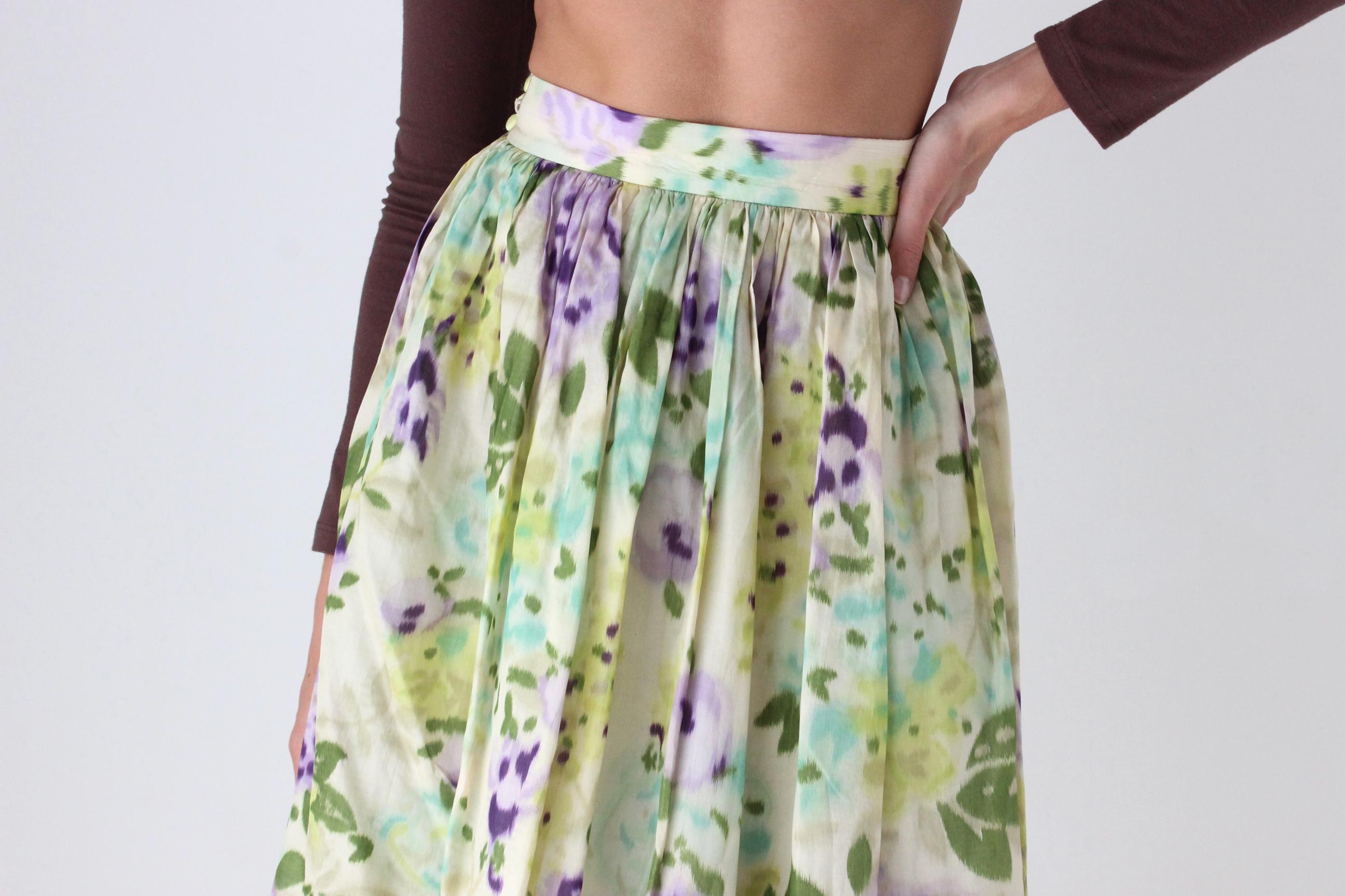 80s Pure Silk Watercolour Floral Skirt