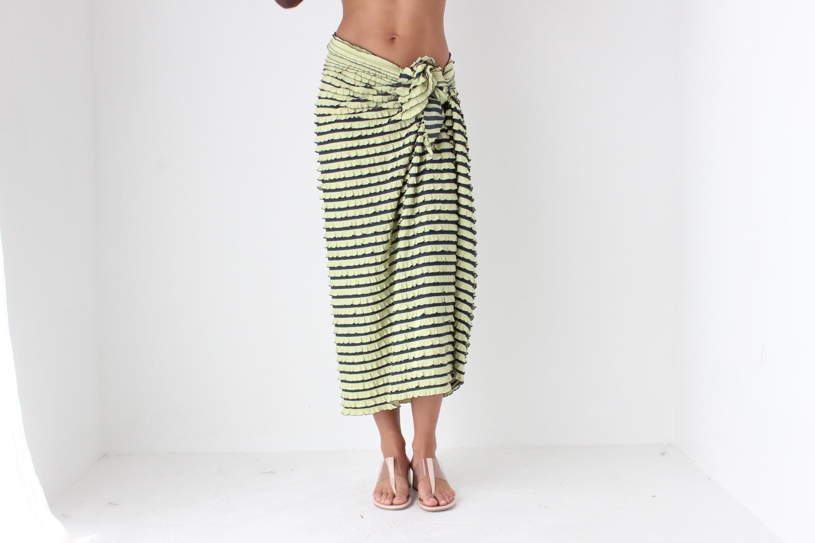 90s 3D Frill Sarong / Tie Up Skirt