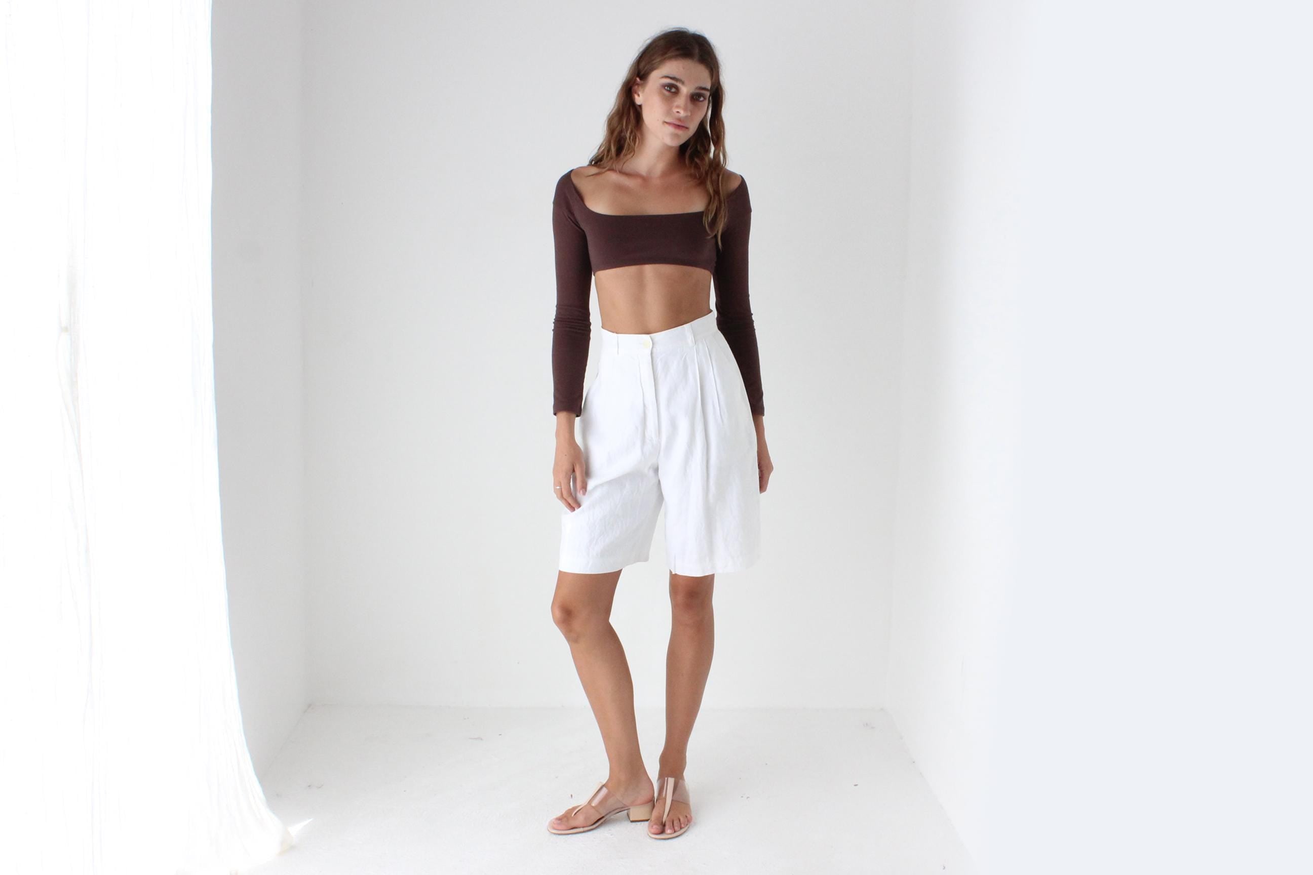 90s Laura Ashley White Linen Tailored Shorts