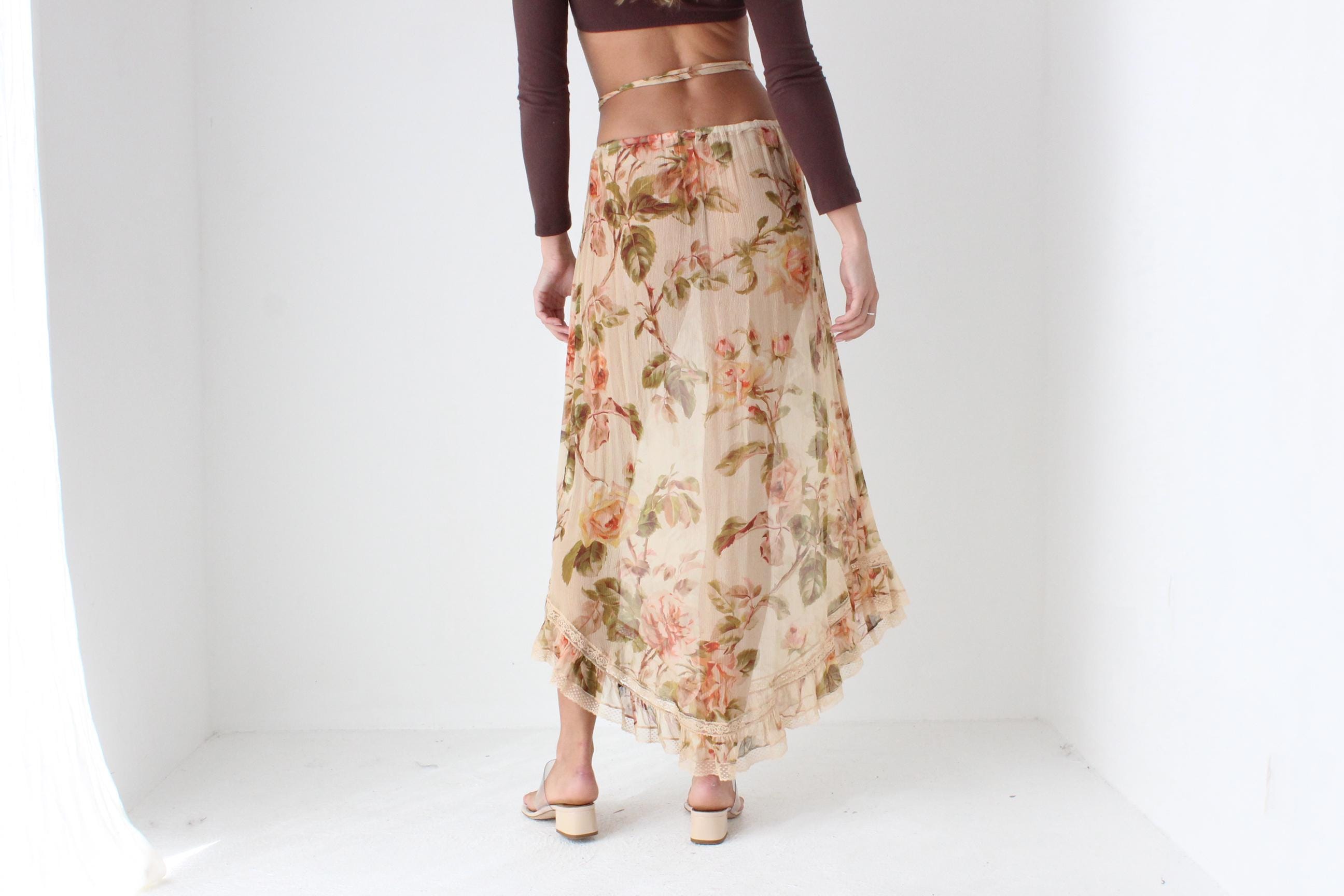 2000s Zimmermann Sheer Floral Silk Skirt