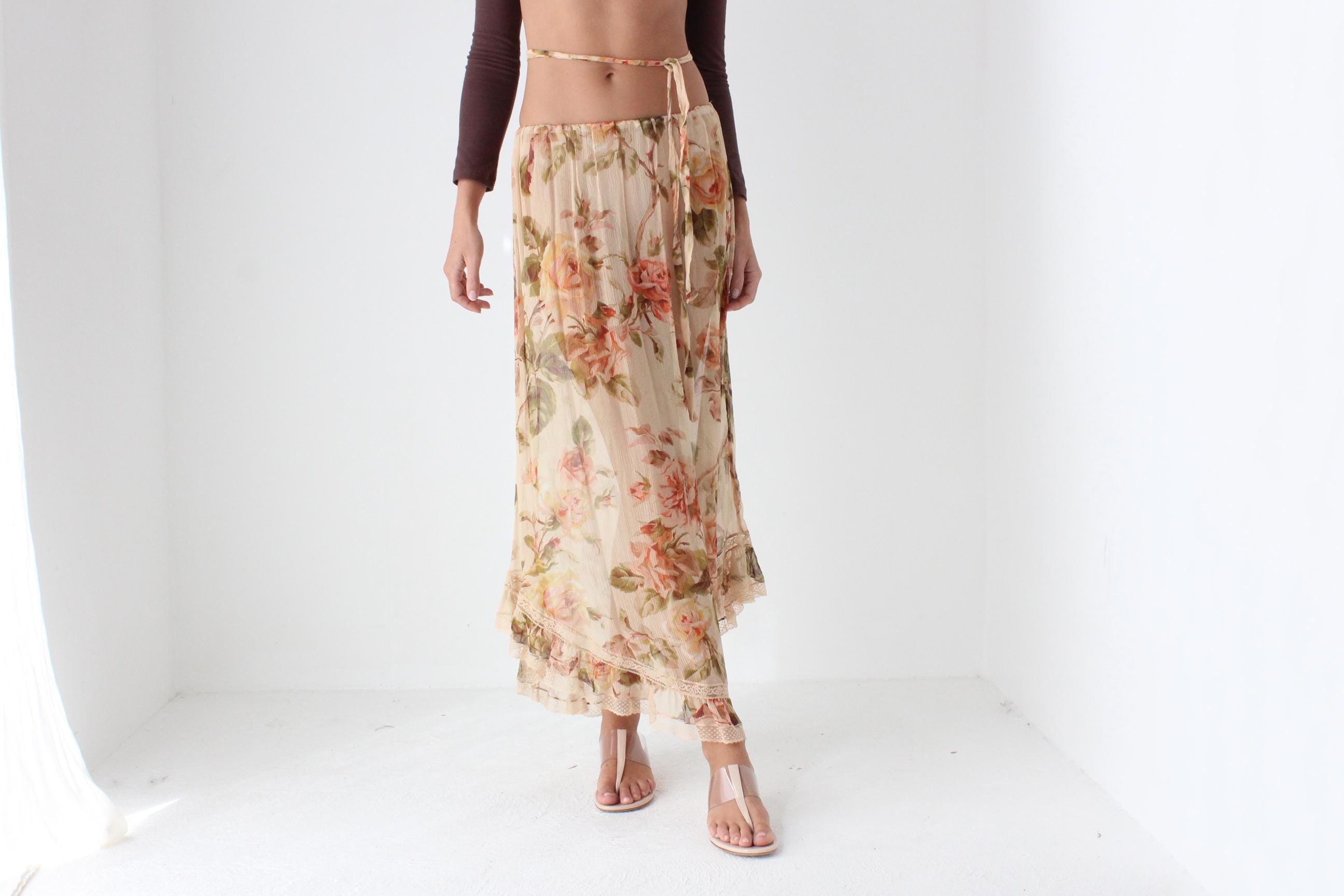 2000s Zimmermann Sheer Floral Silk Skirt