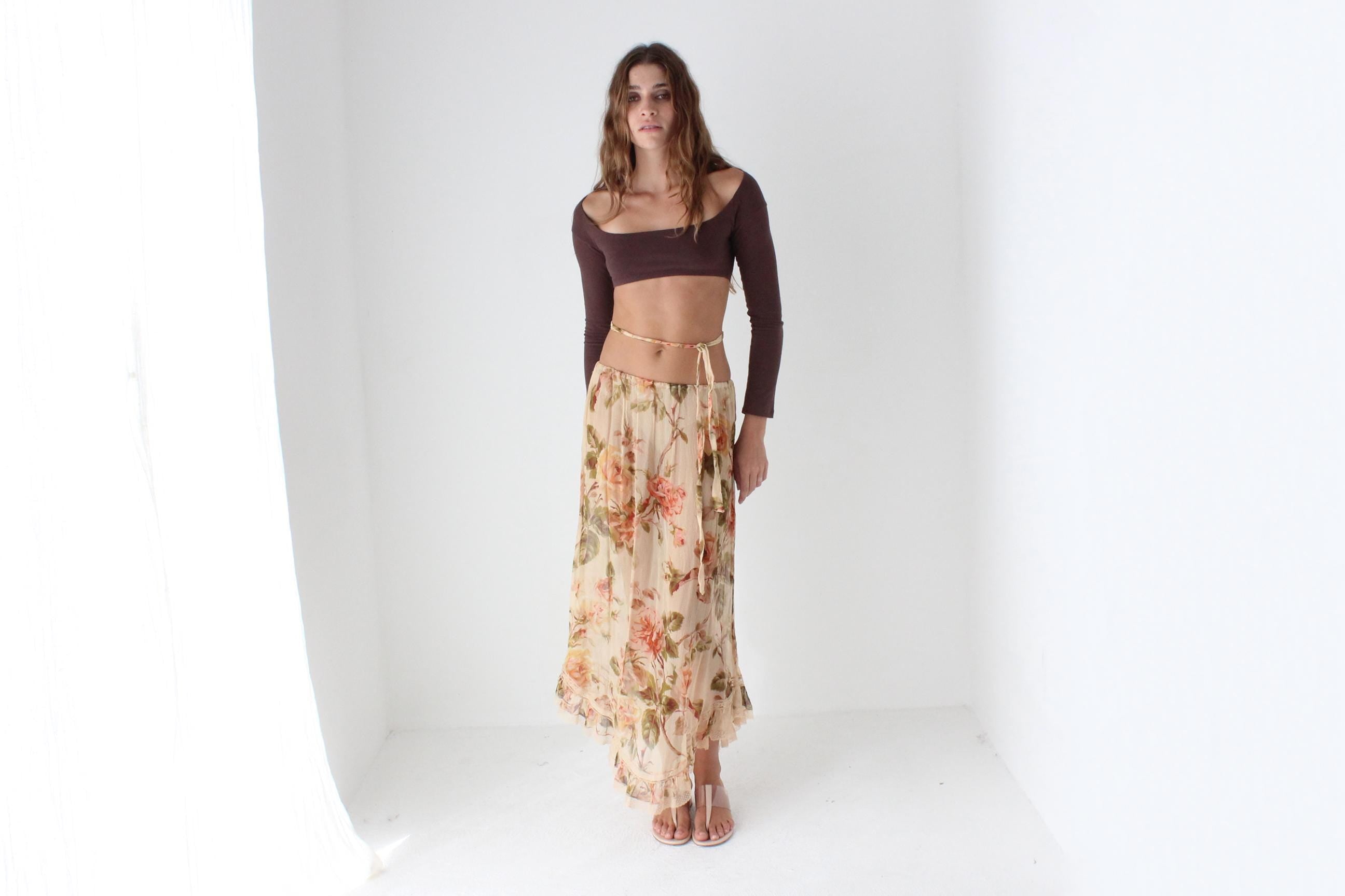 2000s Zimmermann Sheer Floral Silk Skirt