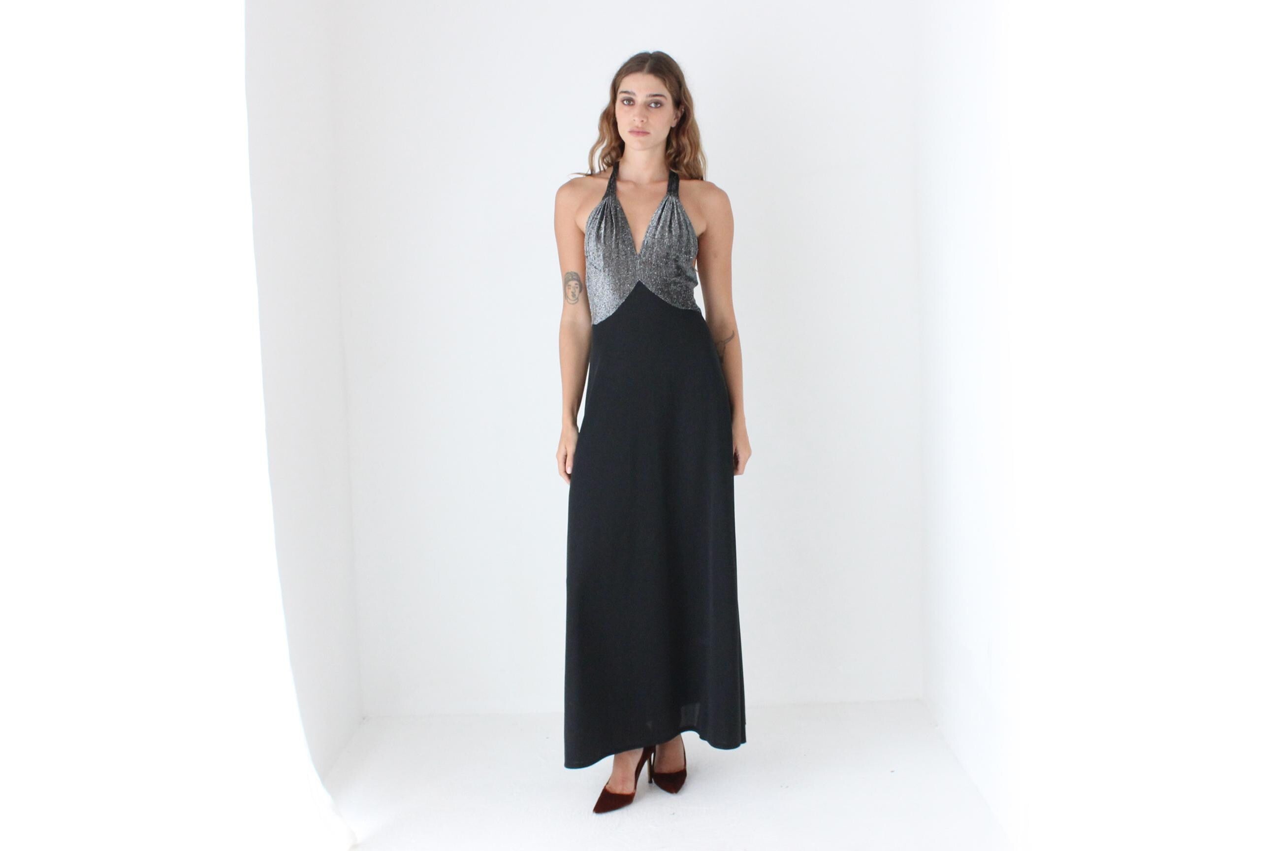 70s Lurex Halter Gown
