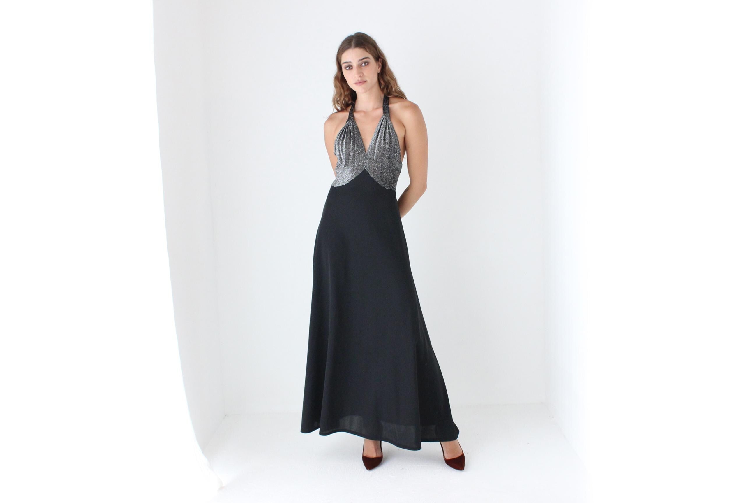 70s Lurex Halter Gown