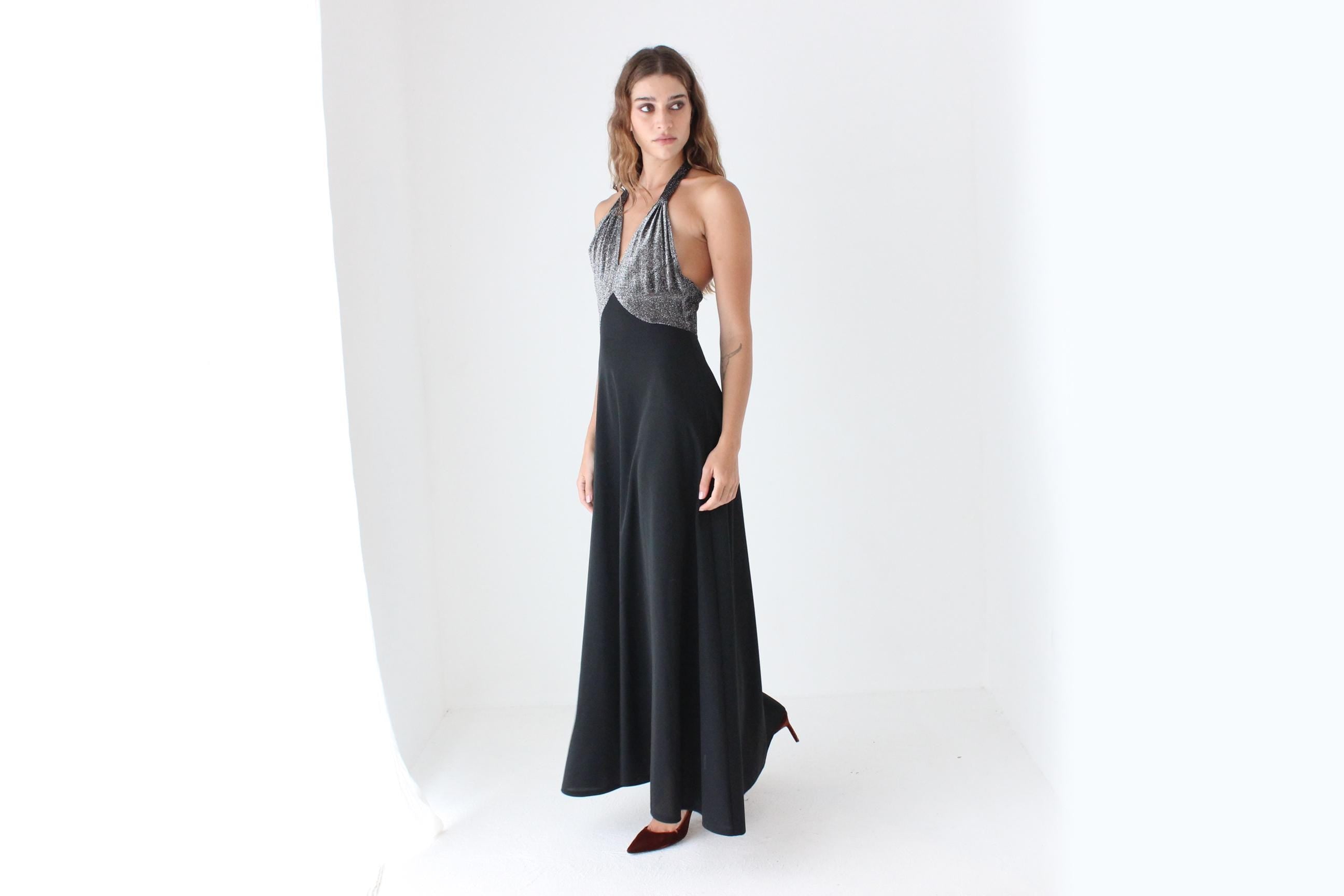 70s Lurex Halter Gown