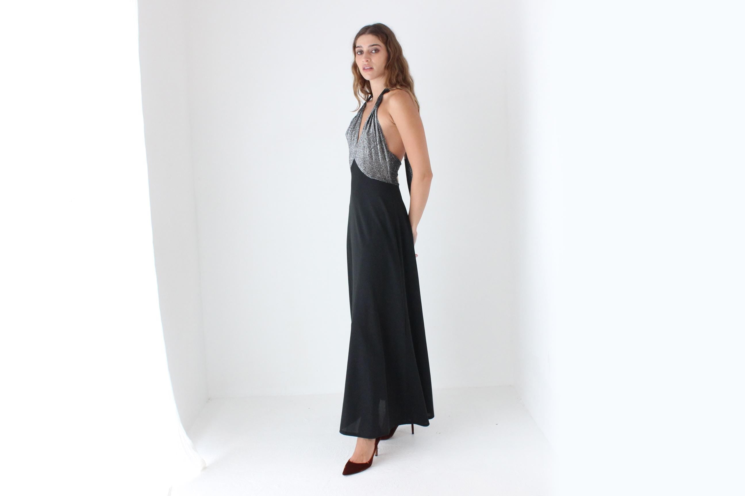 70s Lurex Halter Gown
