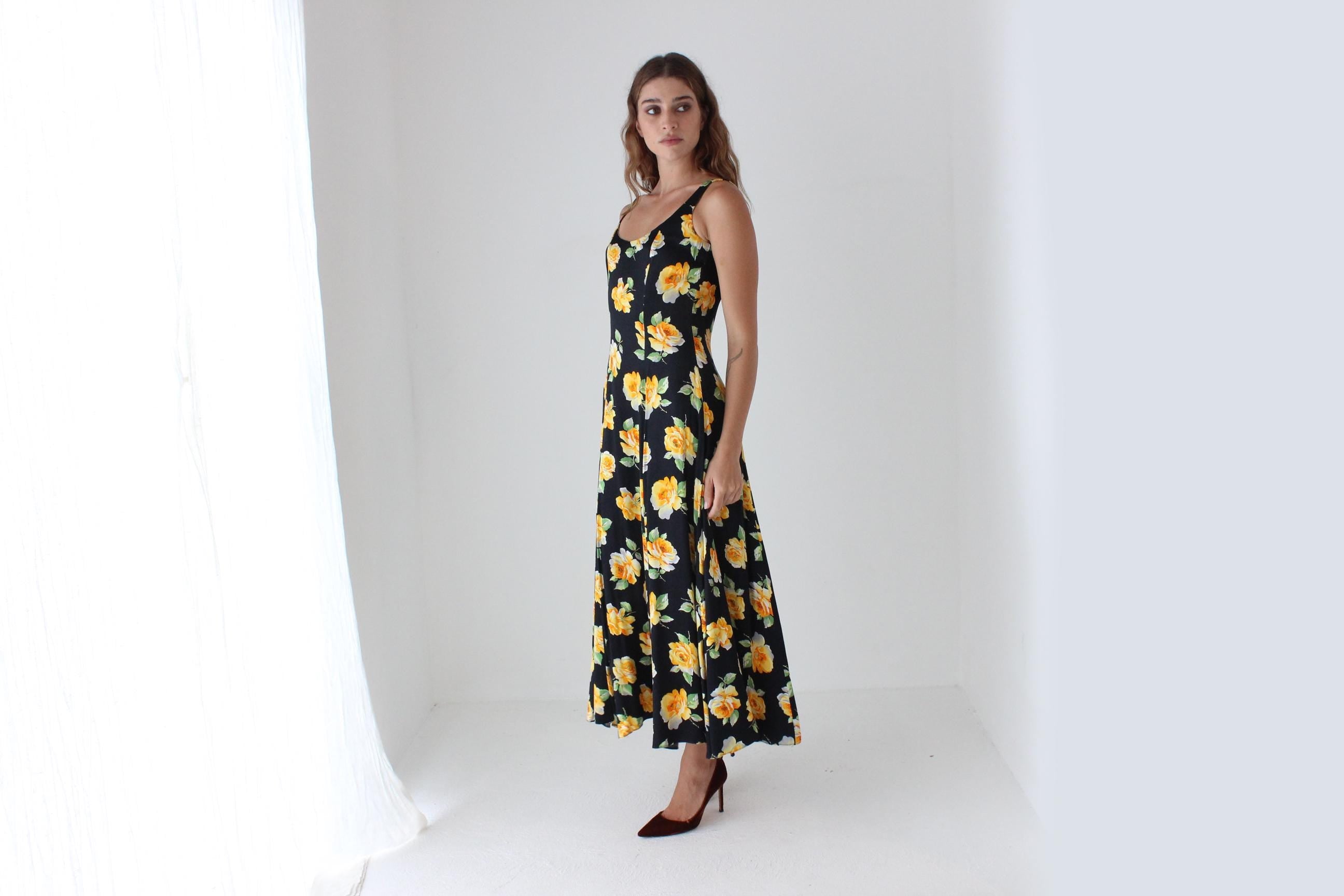 90s Cult Australian Designer Christopher Graf Bold Floral Satin Dress