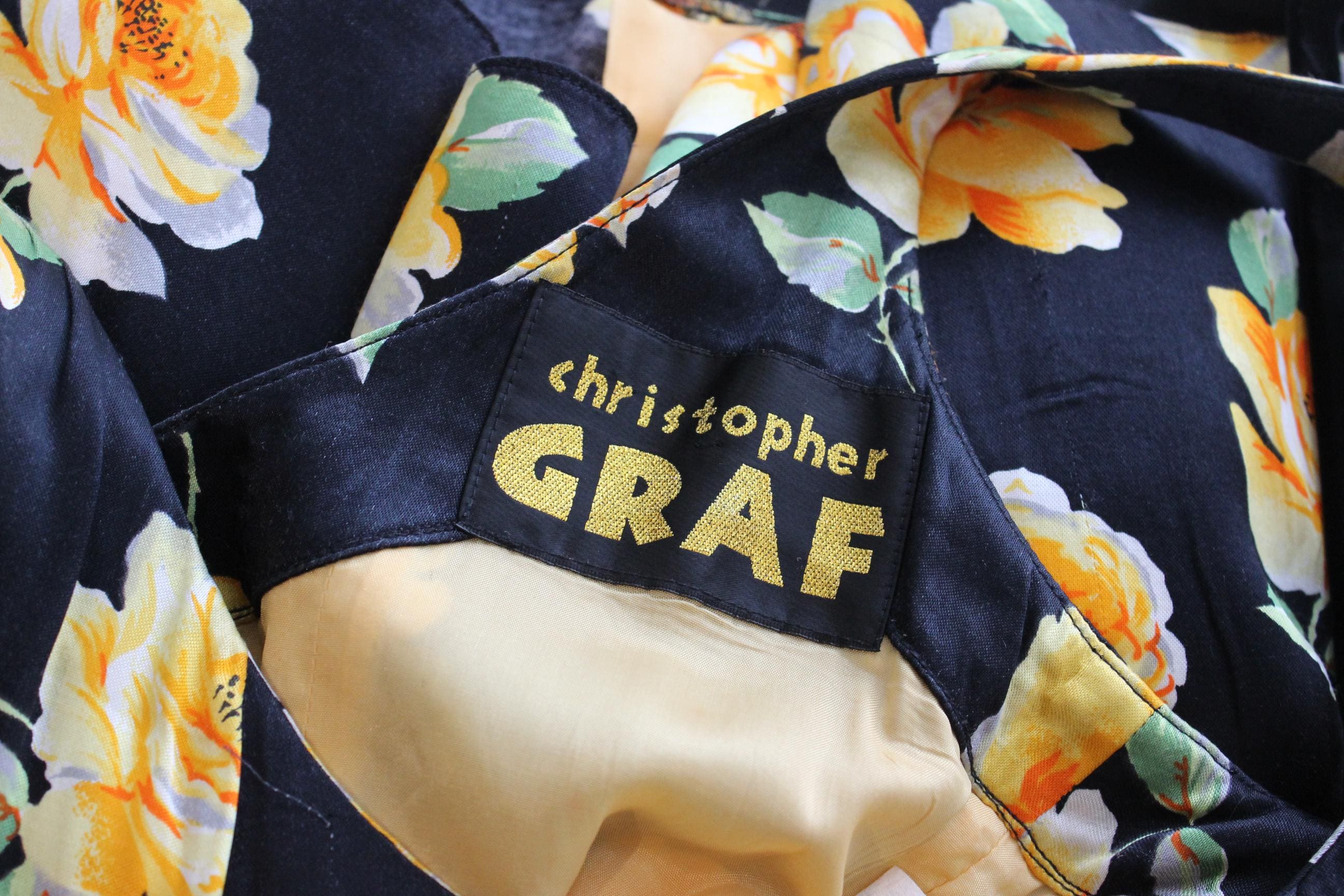90s Cult Australian Designer Christopher Graf Bold Floral Satin Dress