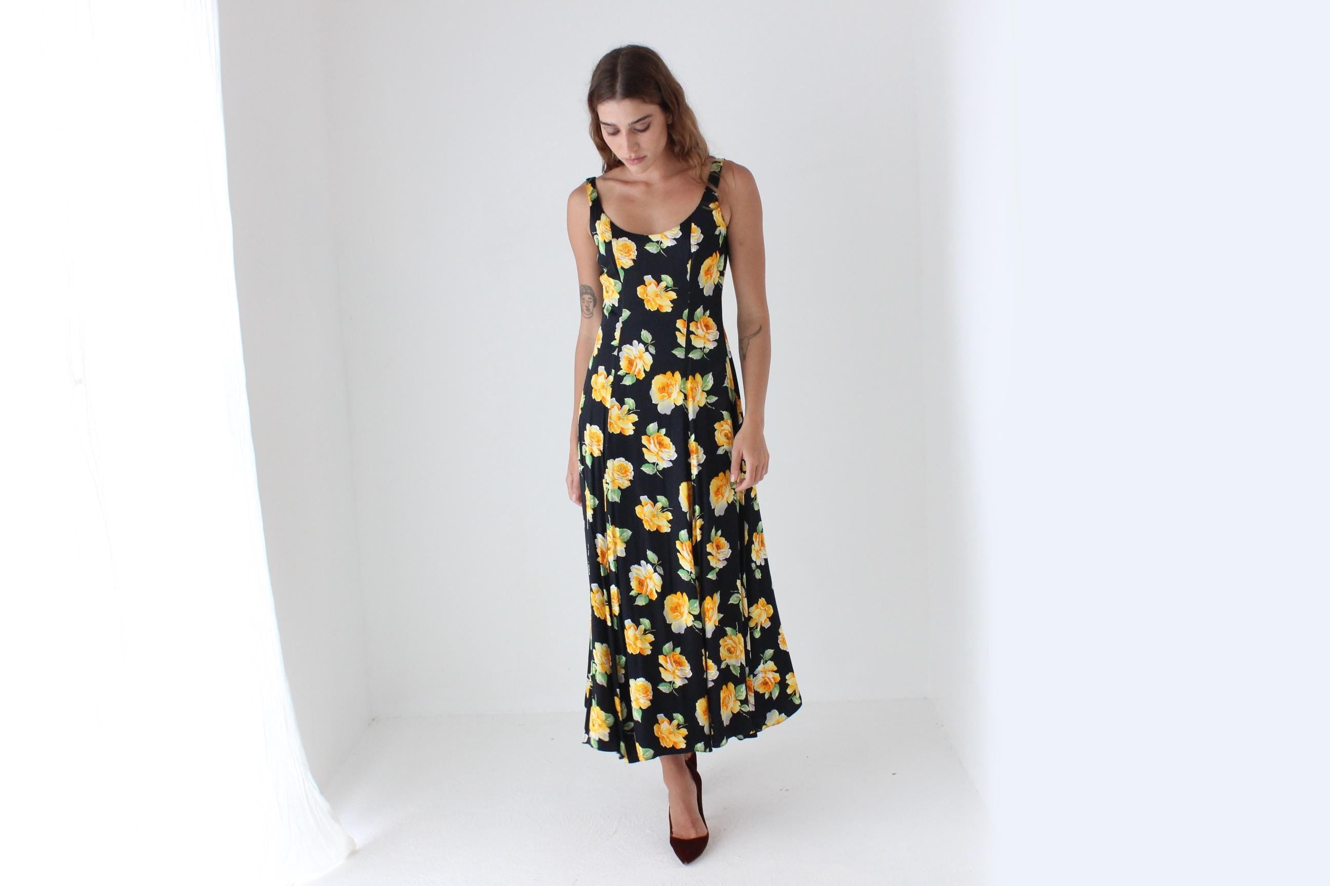 90s Cult Australian Designer Christopher Graf Bold Floral Satin Dress