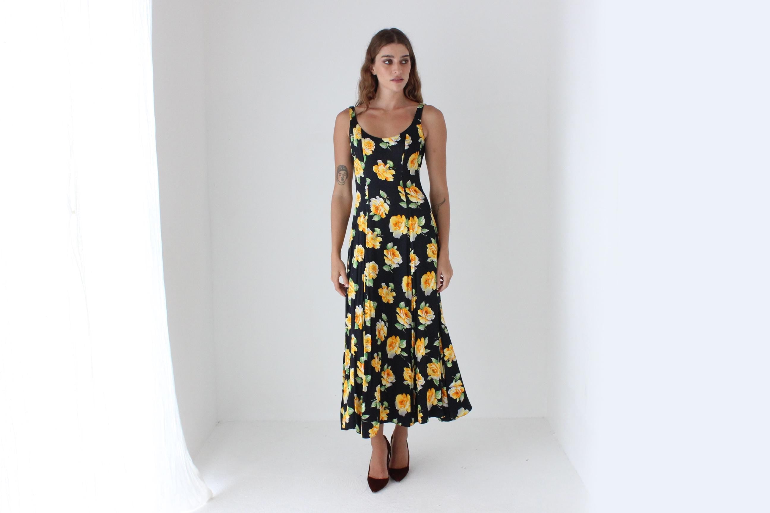 90s Cult Australian Designer Christopher Graf Bold Floral Satin Dress