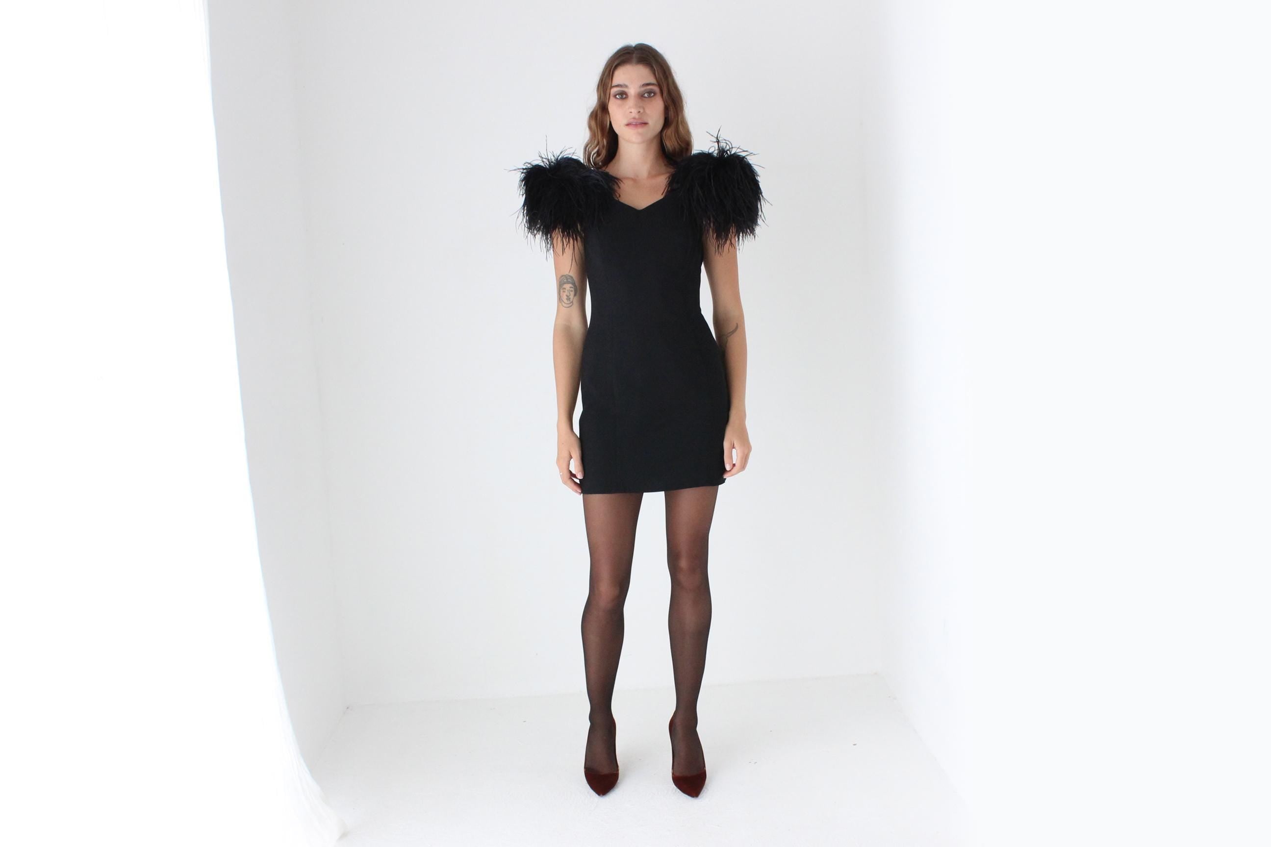 Jawdropping 80s AJ Bari Ostrich Feather Mini