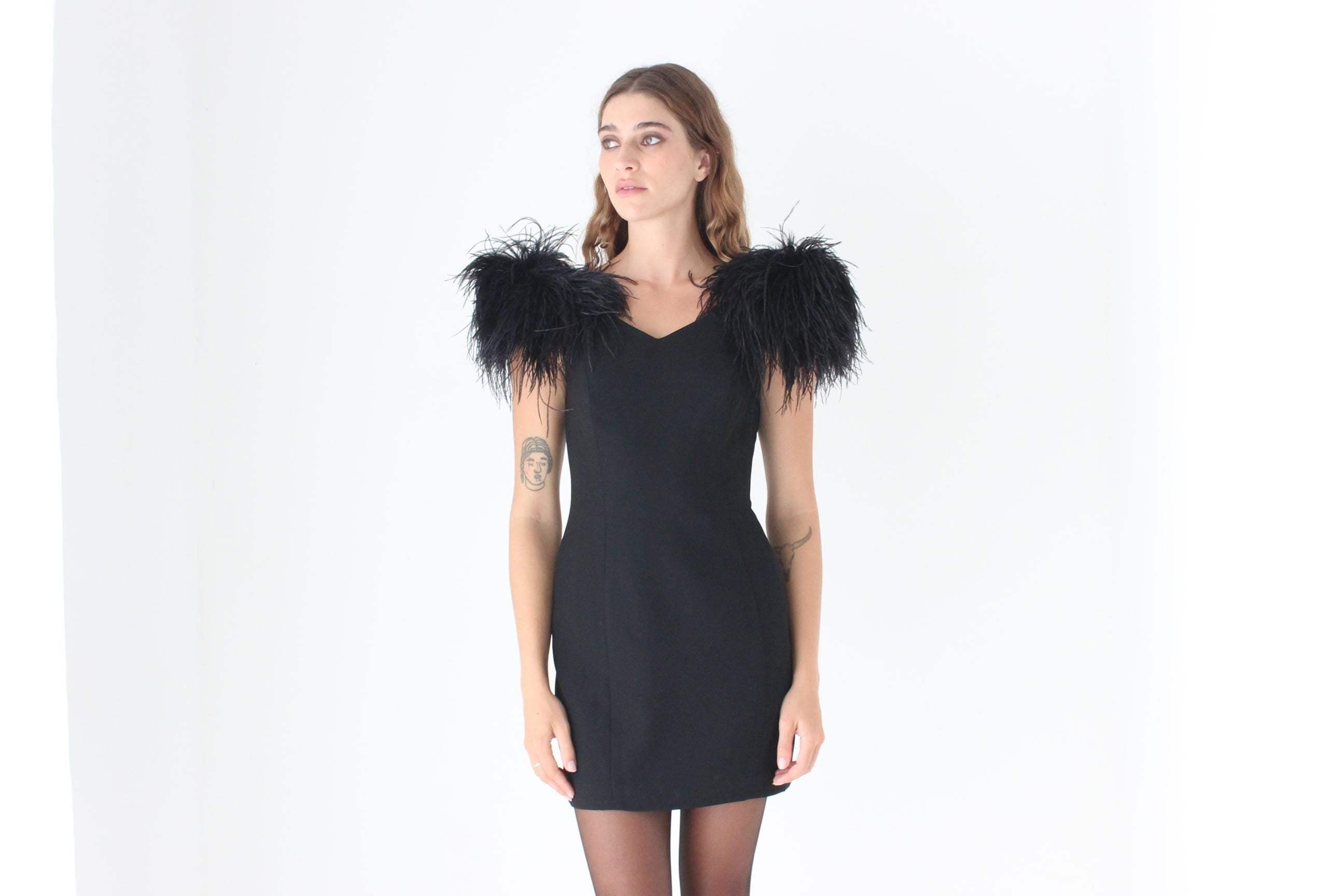 Jawdropping 80s AJ Bari Ostrich Feather Mini