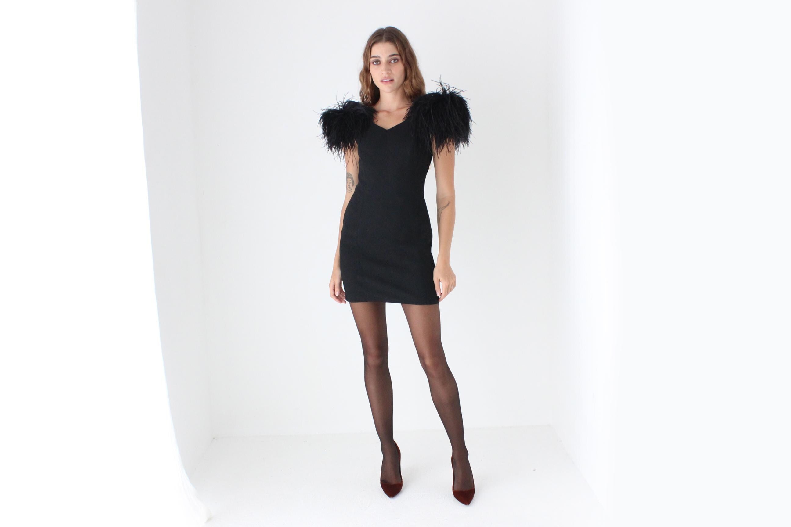 Jawdropping 80s AJ Bari Ostrich Feather Mini
