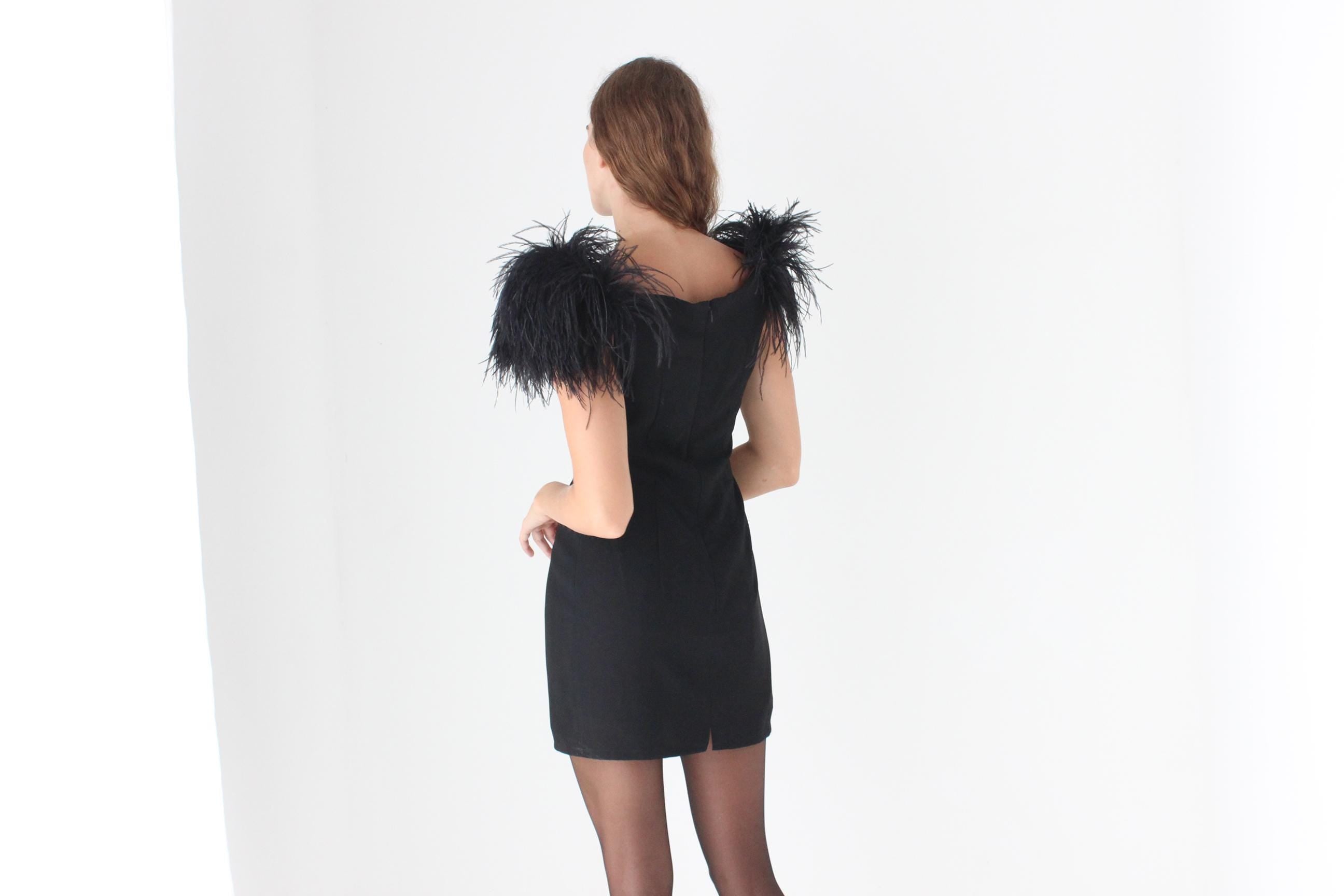 Jawdropping 80s AJ Bari Ostrich Feather Mini