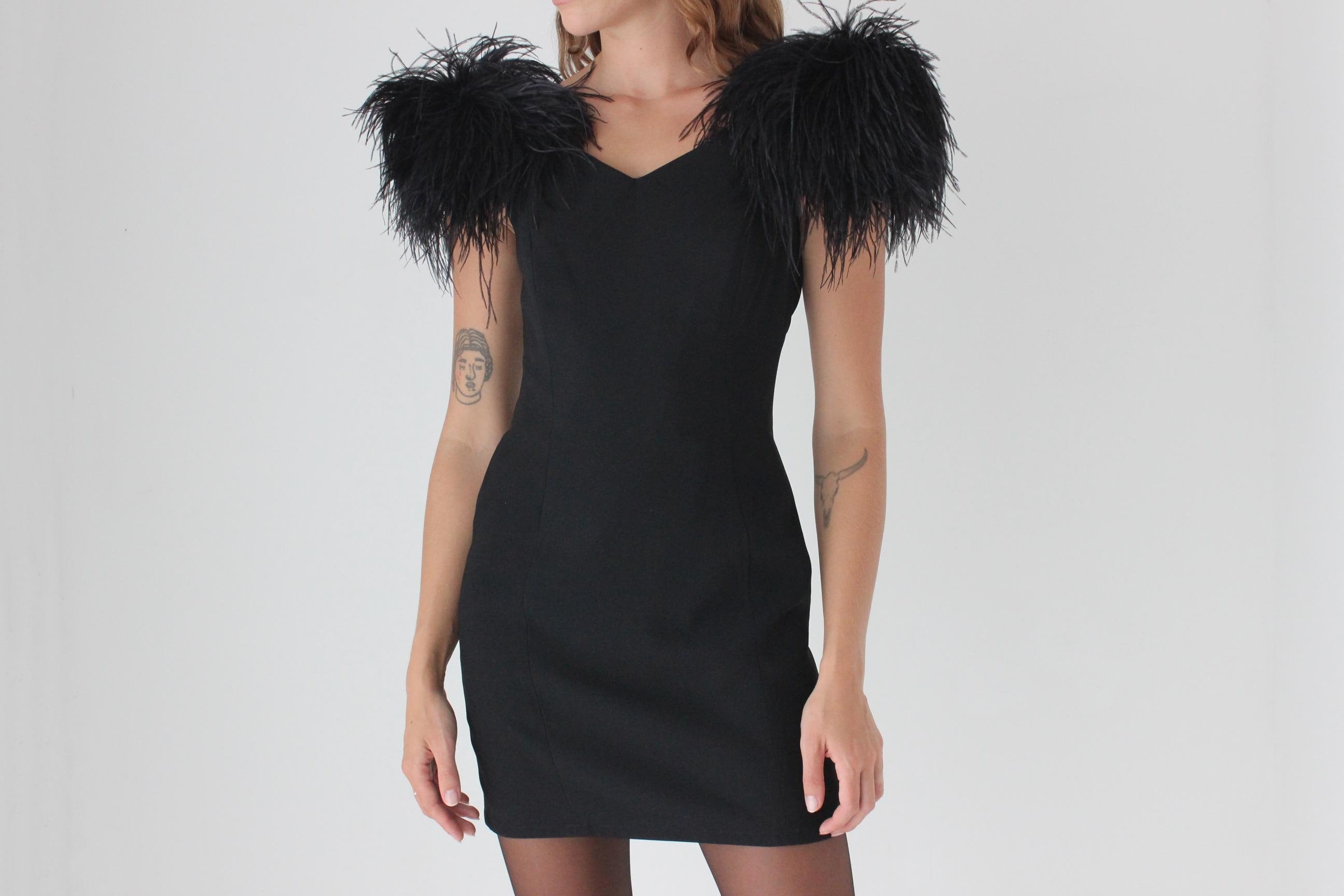 Jawdropping 80s AJ Bari Ostrich Feather Mini