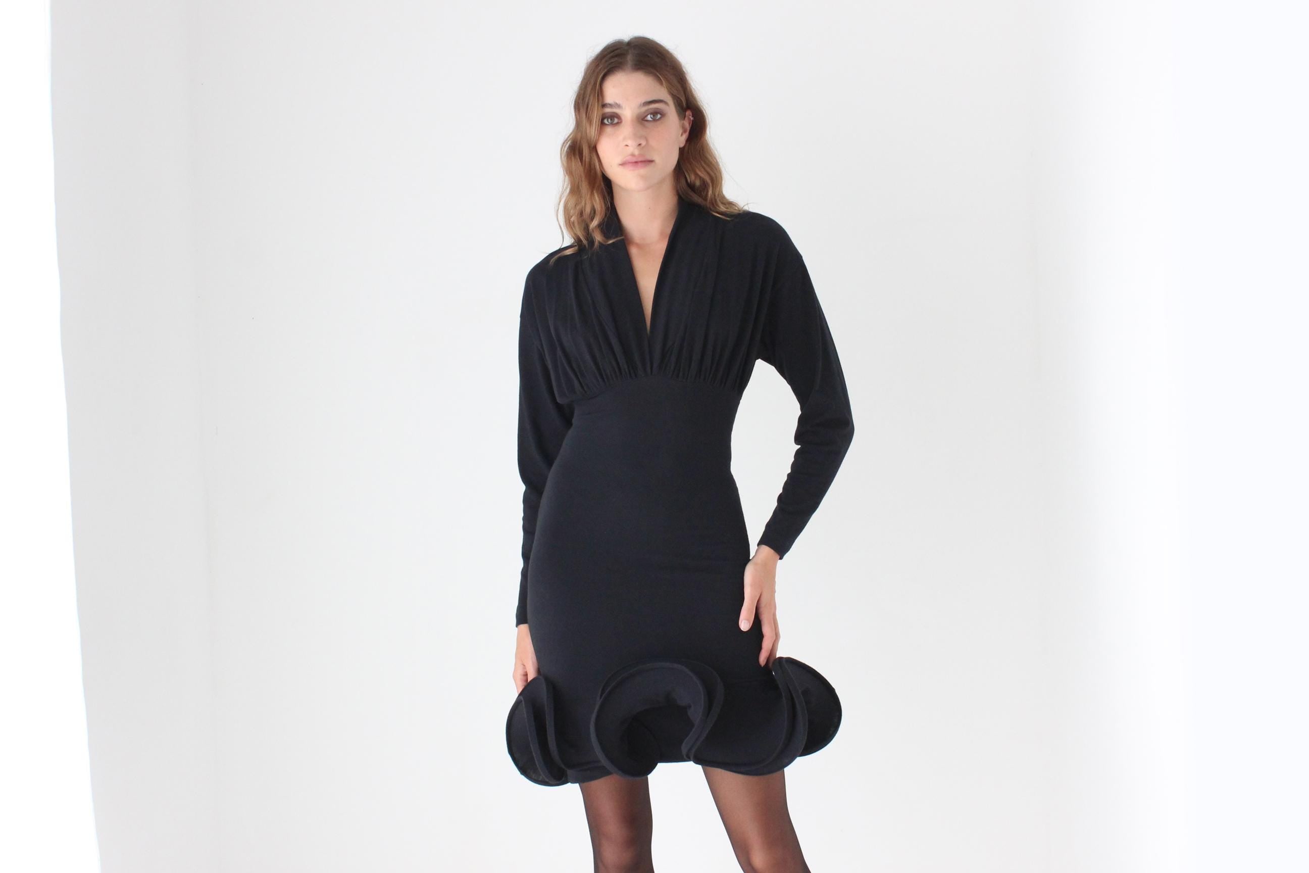 Iconic 80s Plunge Neck Mini w/ 3D Wired Ruffles