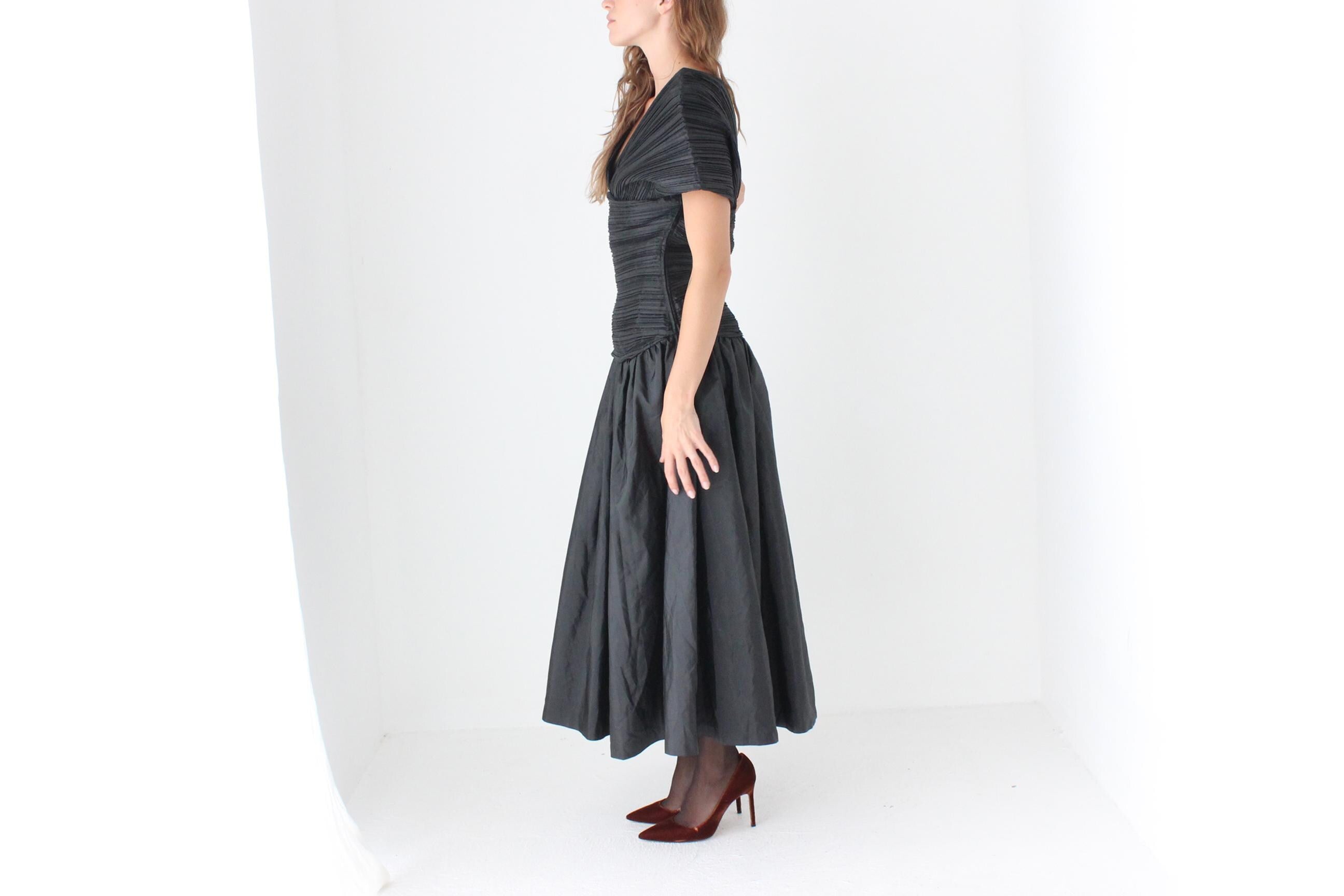 80s Lisa Ho Origami Plisse Taffeta Dress
