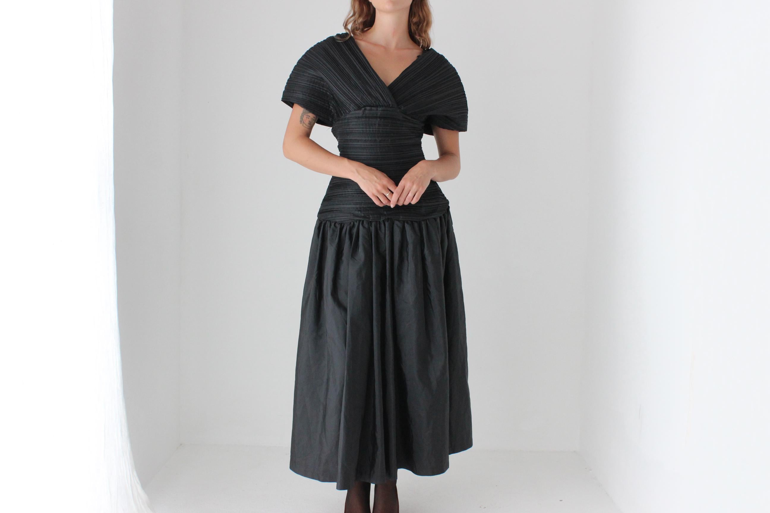 80s Lisa Ho Origami Plisse Taffeta Dress