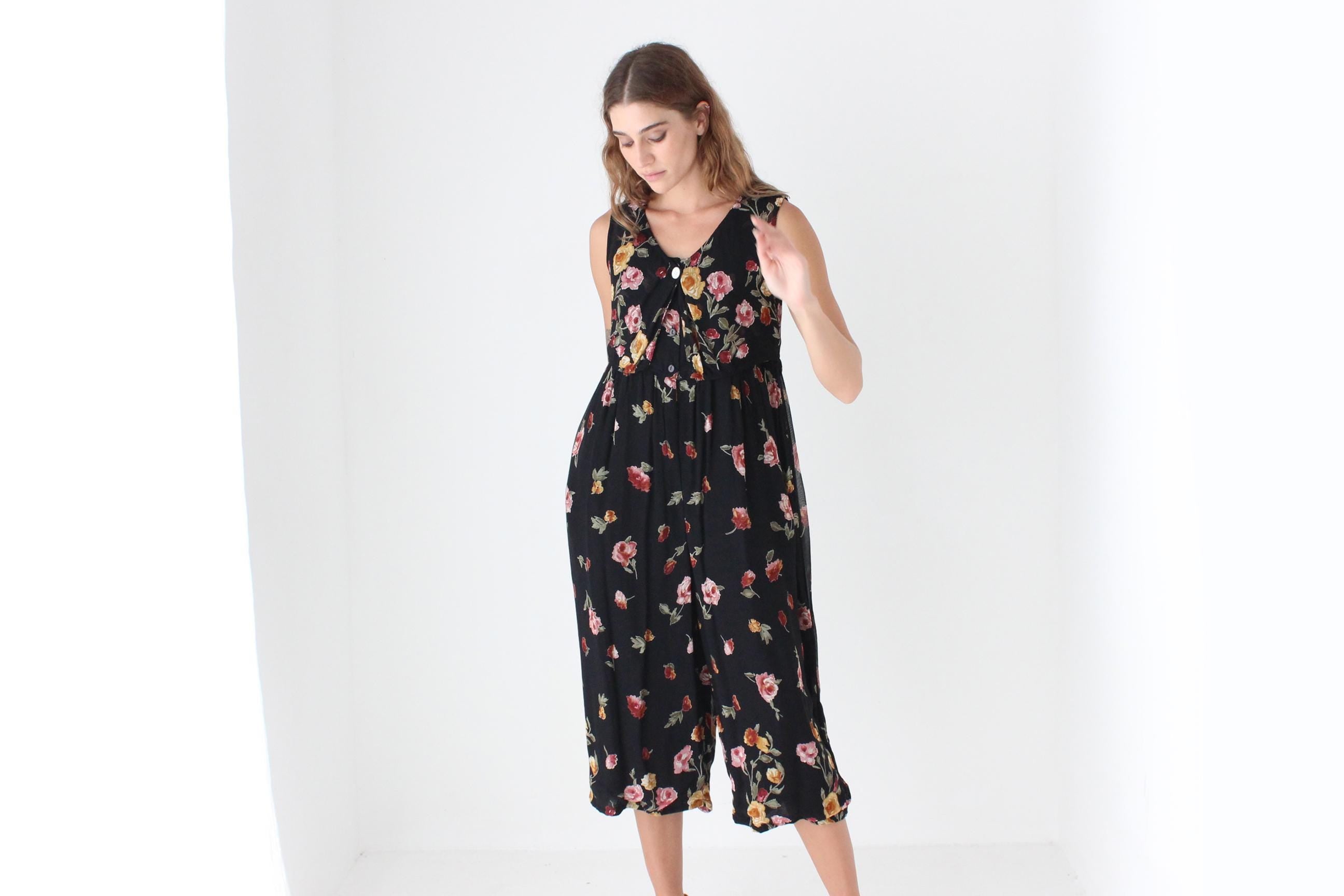 90s Floral Gauze Culotte Jumpsuit