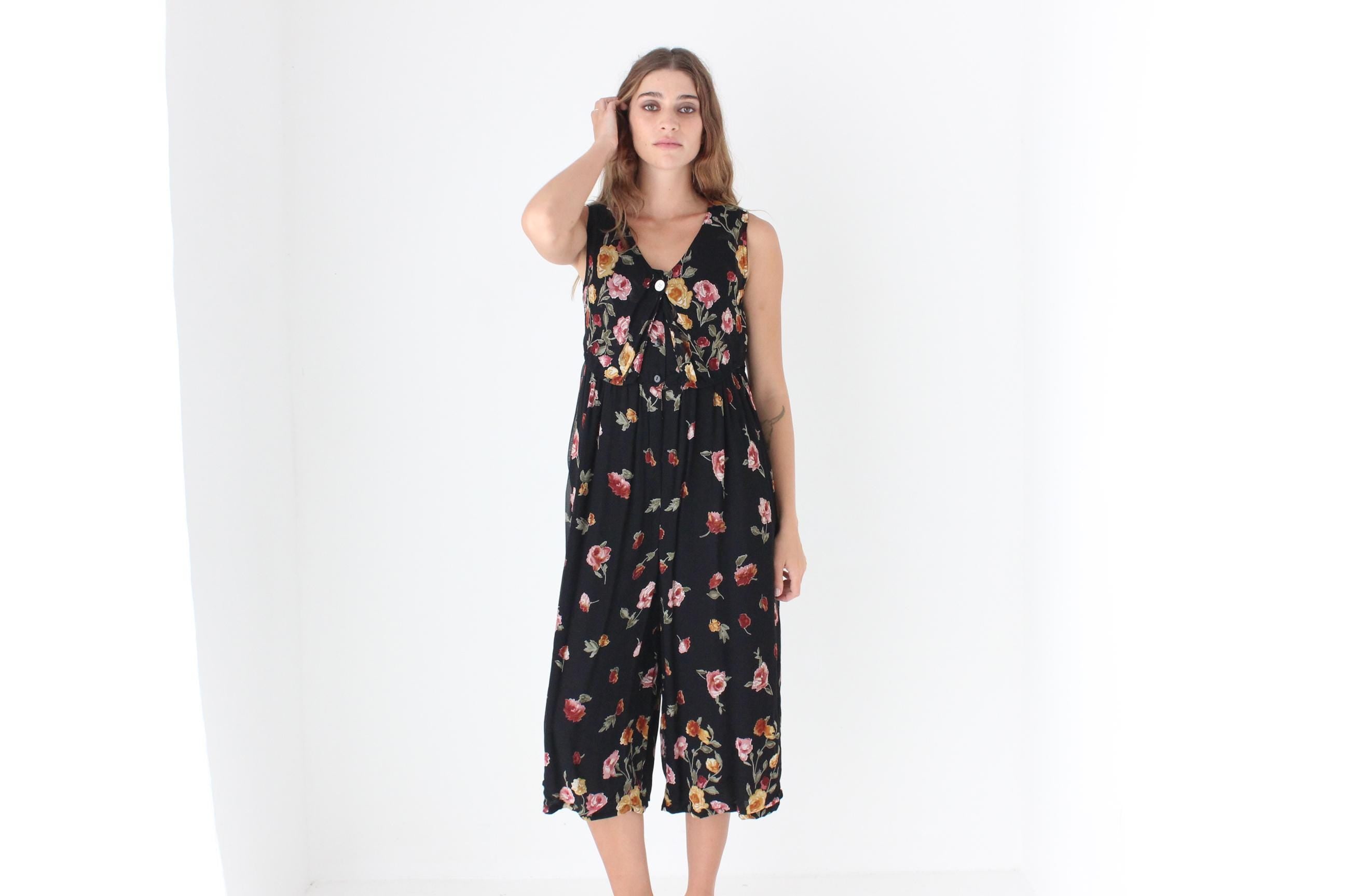 90s Floral Gauze Culotte Jumpsuit