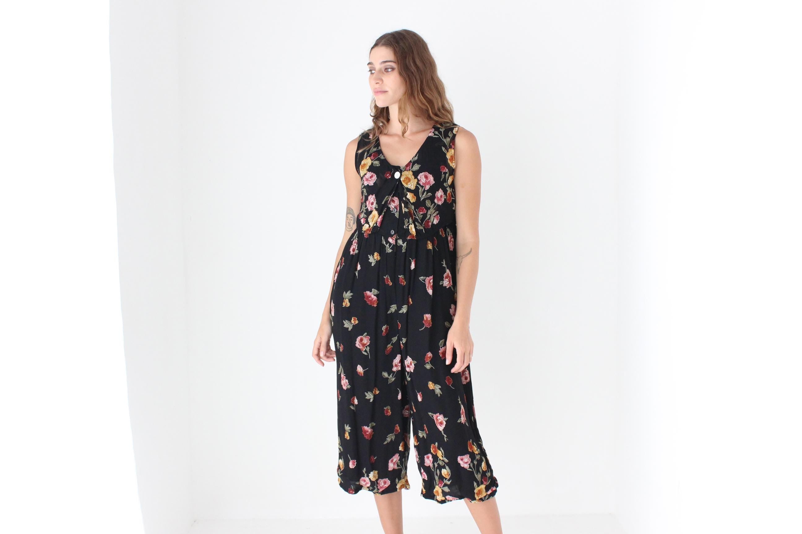 90s Floral Gauze Culotte Jumpsuit