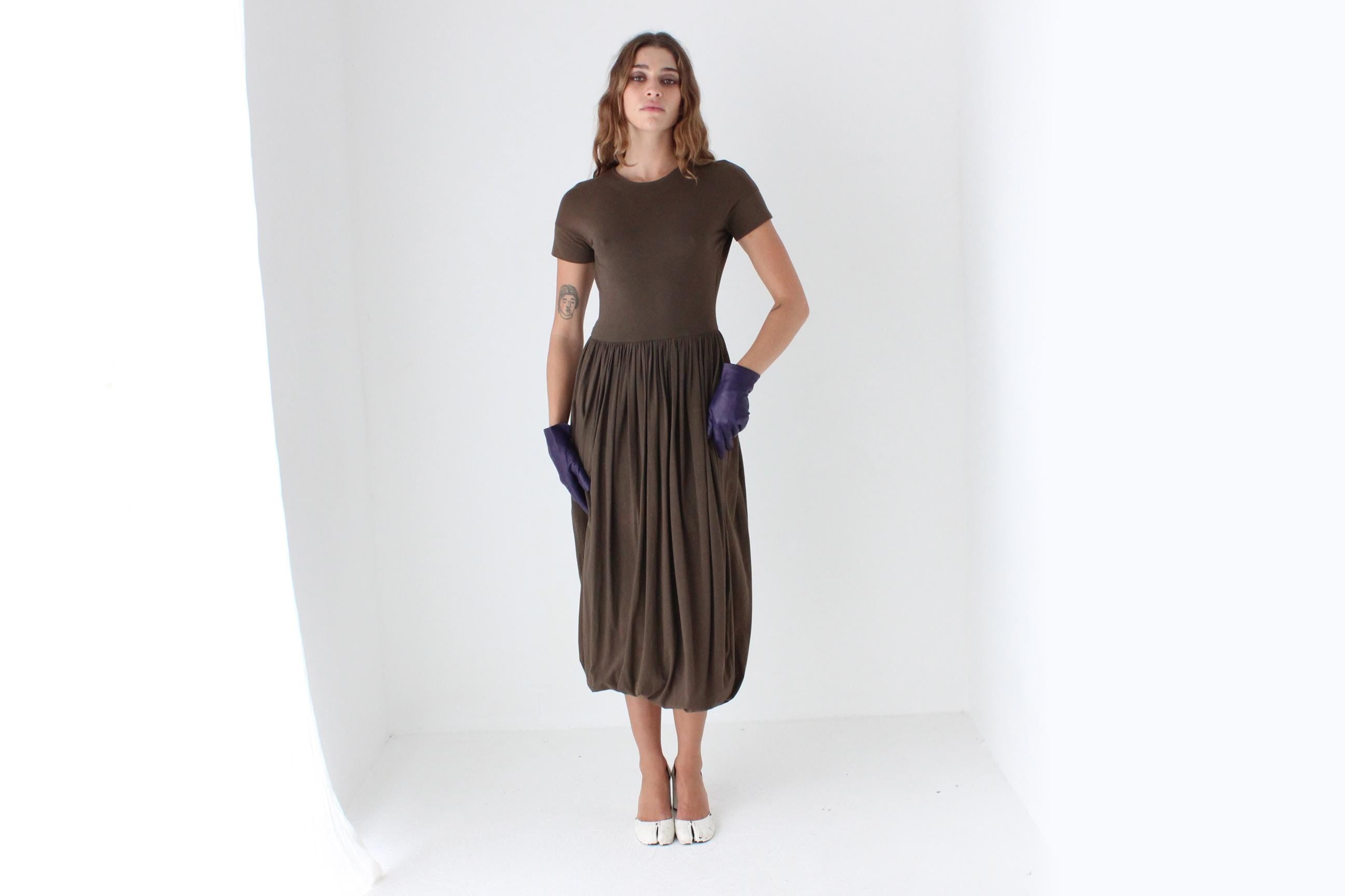 90s Romeo Gigli Chocolate Jersey Bubble Dress