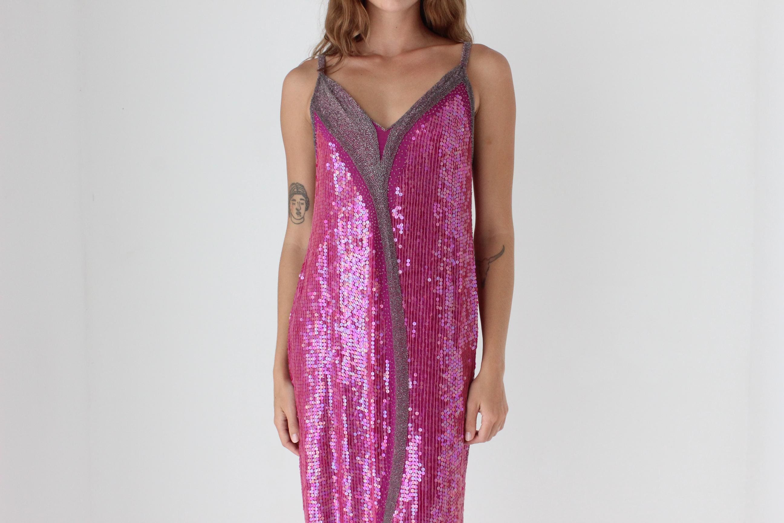 80s Sequin & Glass Beaded Vegas Sheath Dress