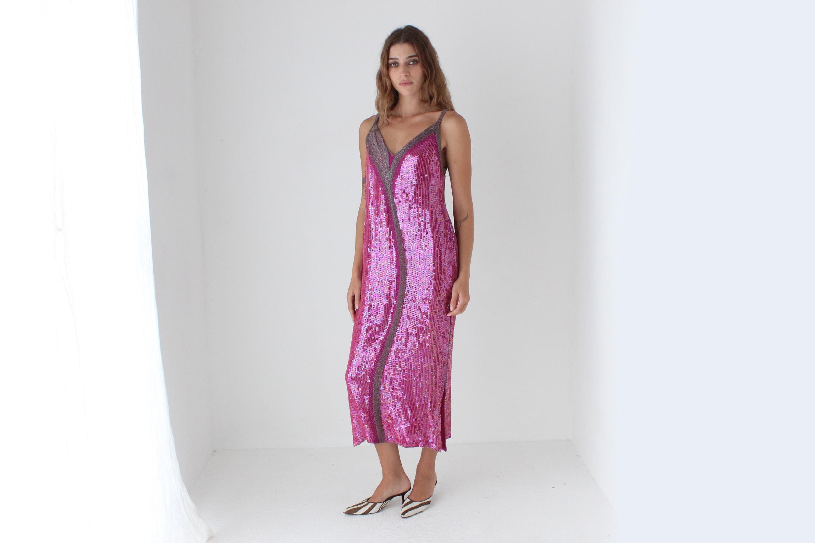 80s Sequin & Glass Beaded Vegas Sheath Dress