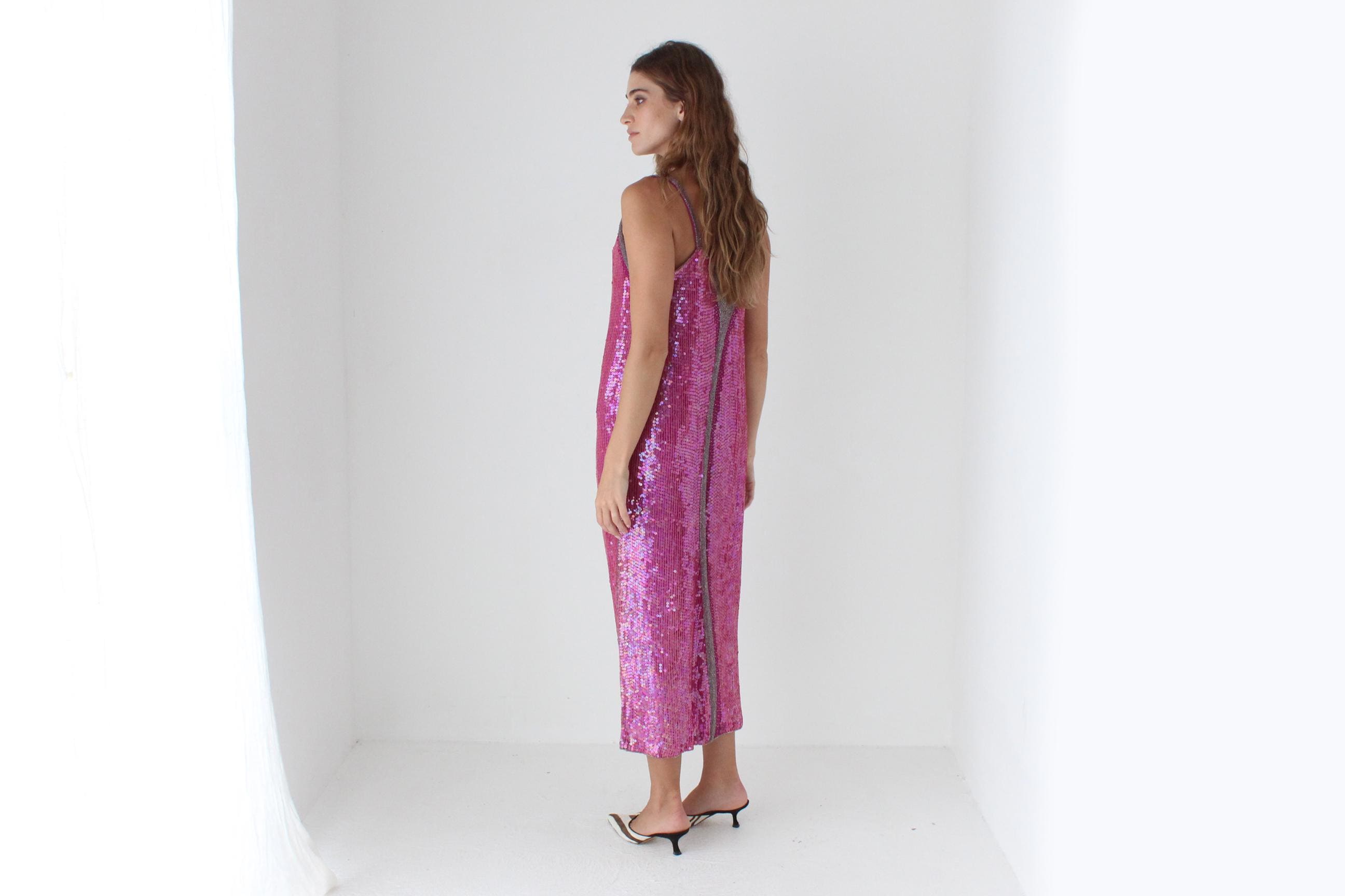 80s Sequin & Glass Beaded Vegas Sheath Dress