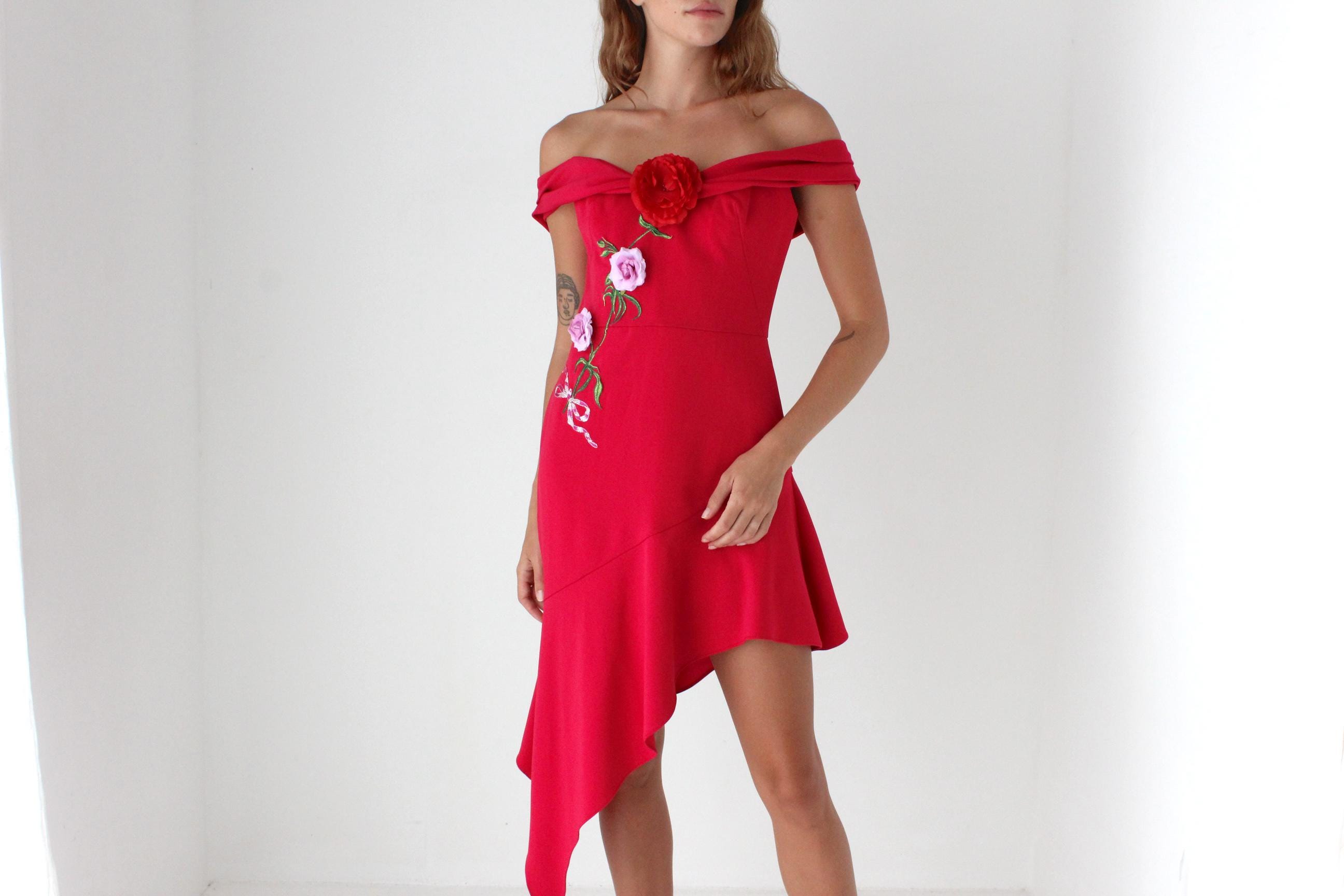 Y2K Marchesa Notte 3D Flower Cocktail Dress