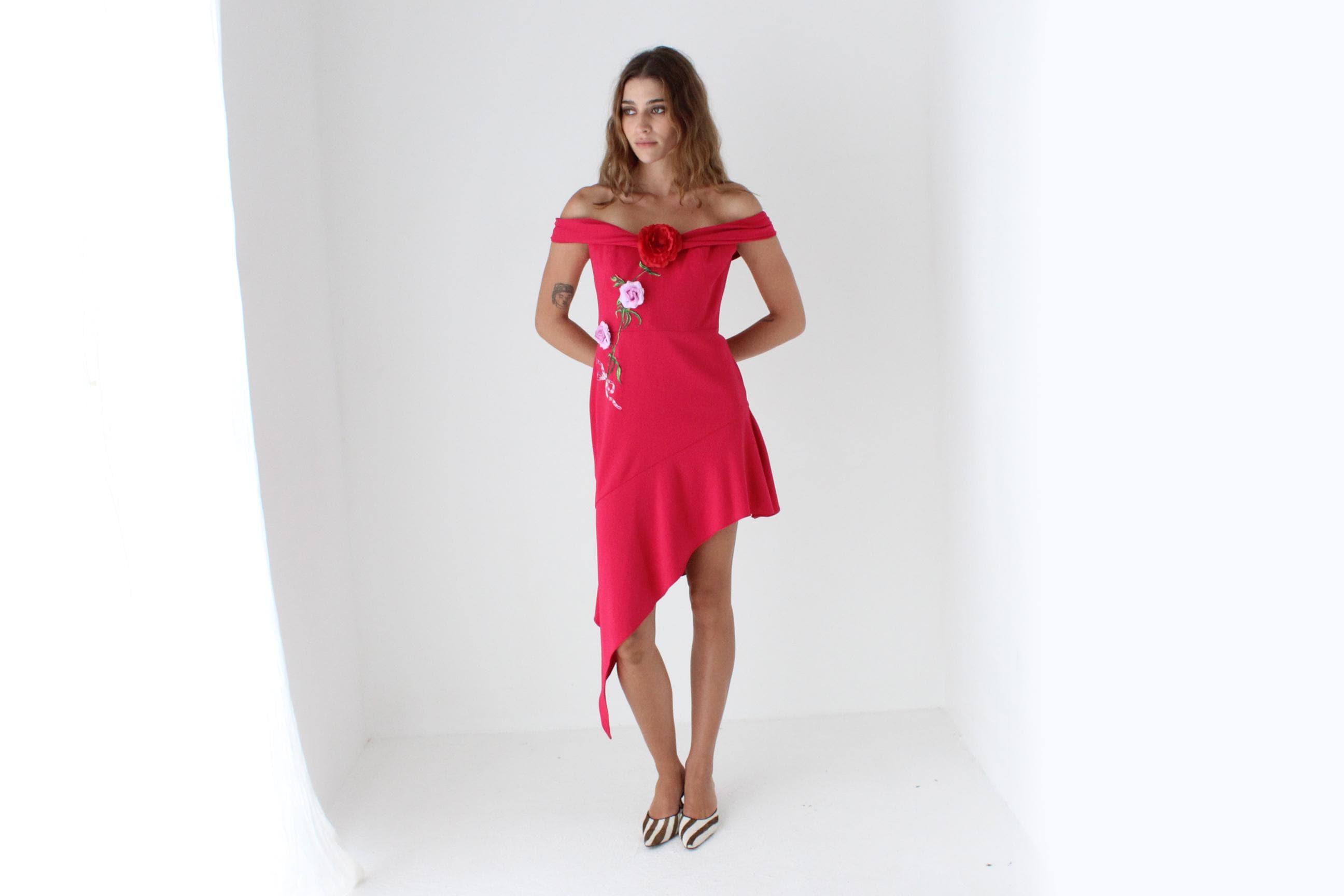 Y2K Marchesa Notte 3D Flower Cocktail Dress