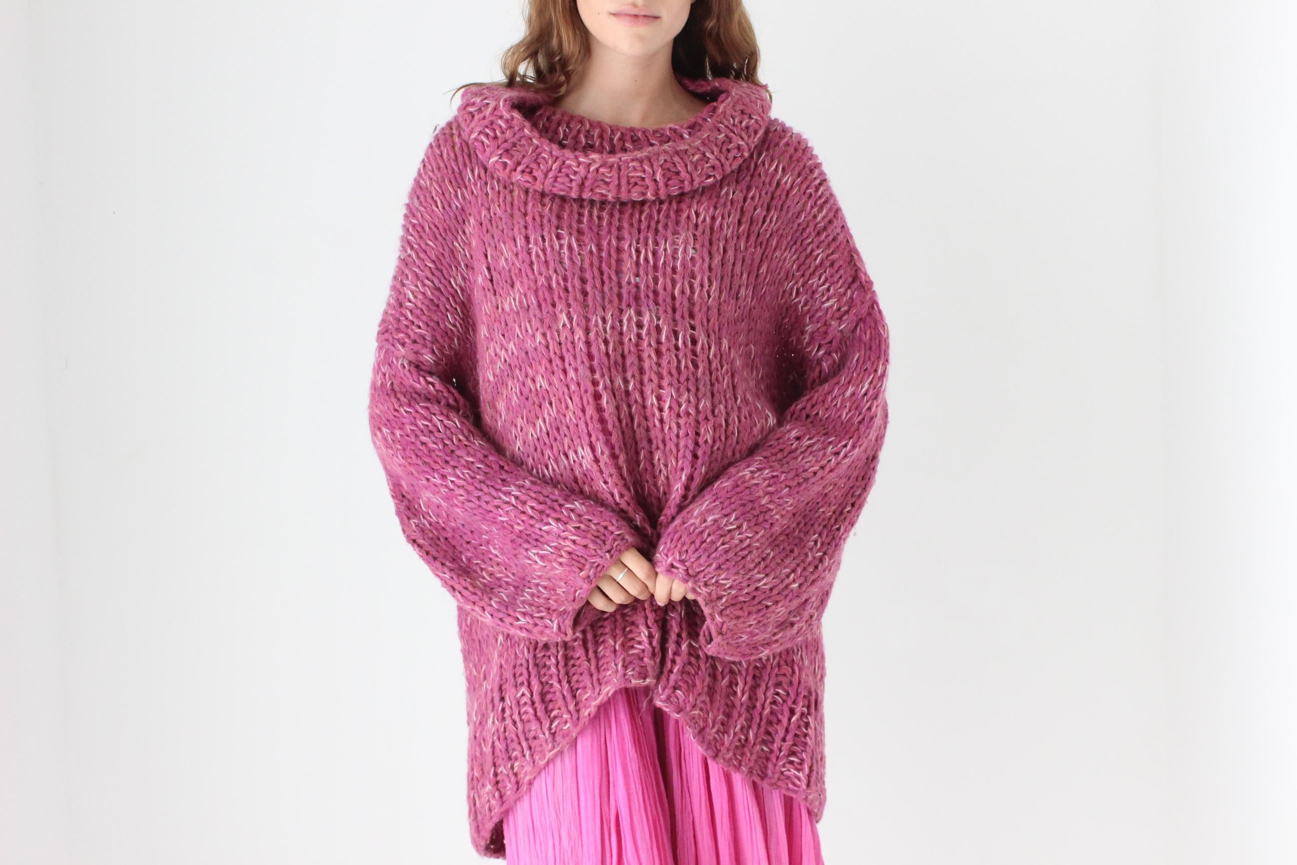 80s Bubblegum Hand Knit Oversized Sweater