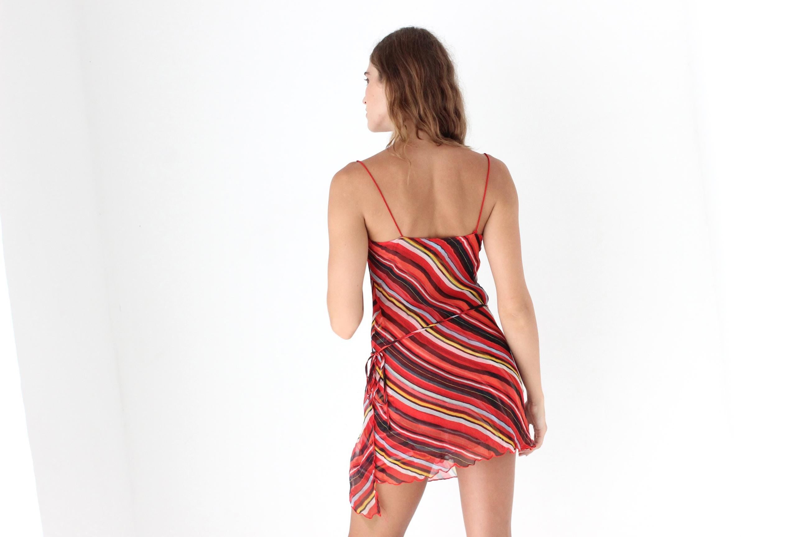 Y2K Armani Jeans Pure Silk Striped 'Wrap' Mini