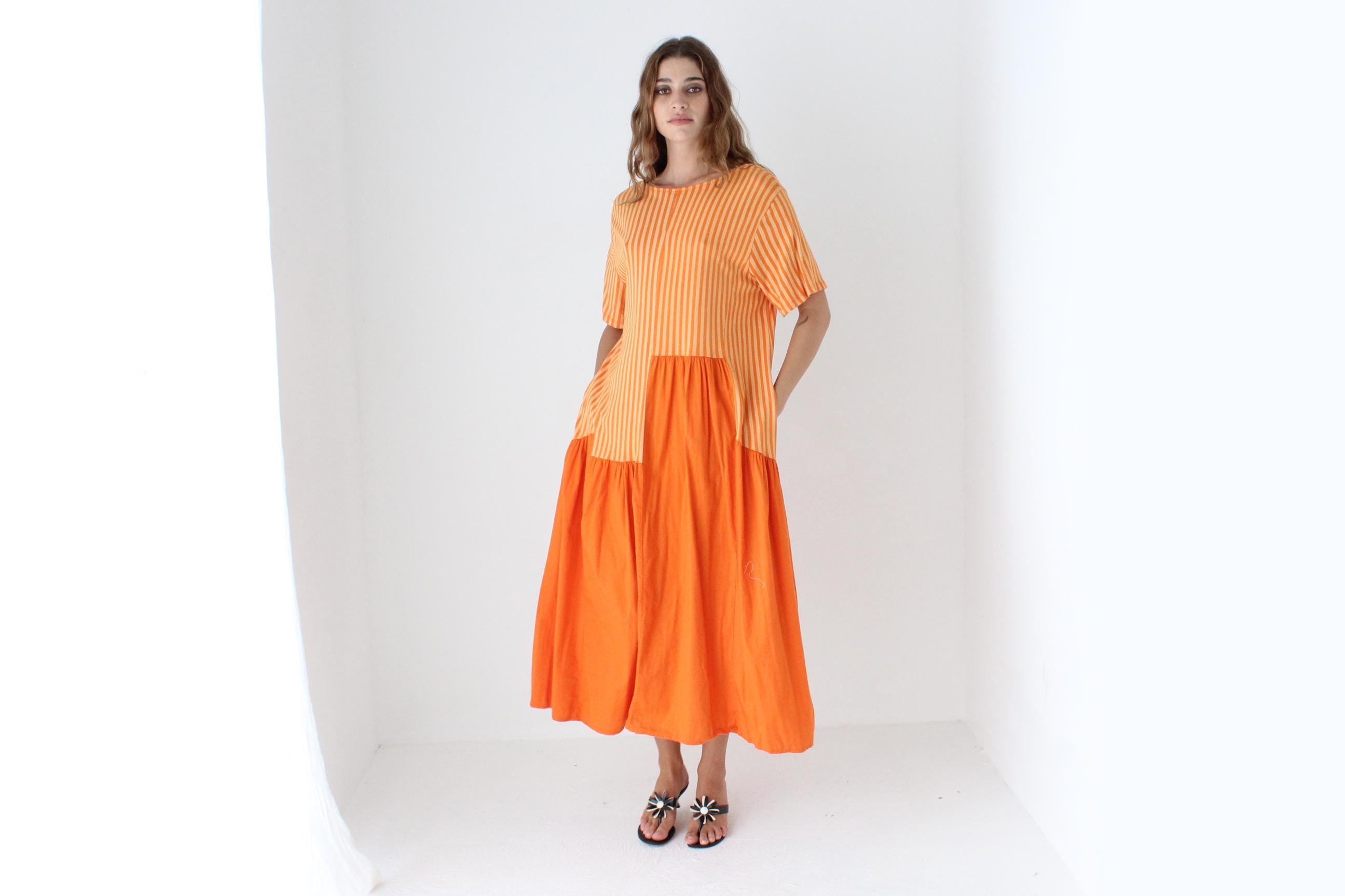 80s Spanish Vintage Striped Trapeze Tee Dress
