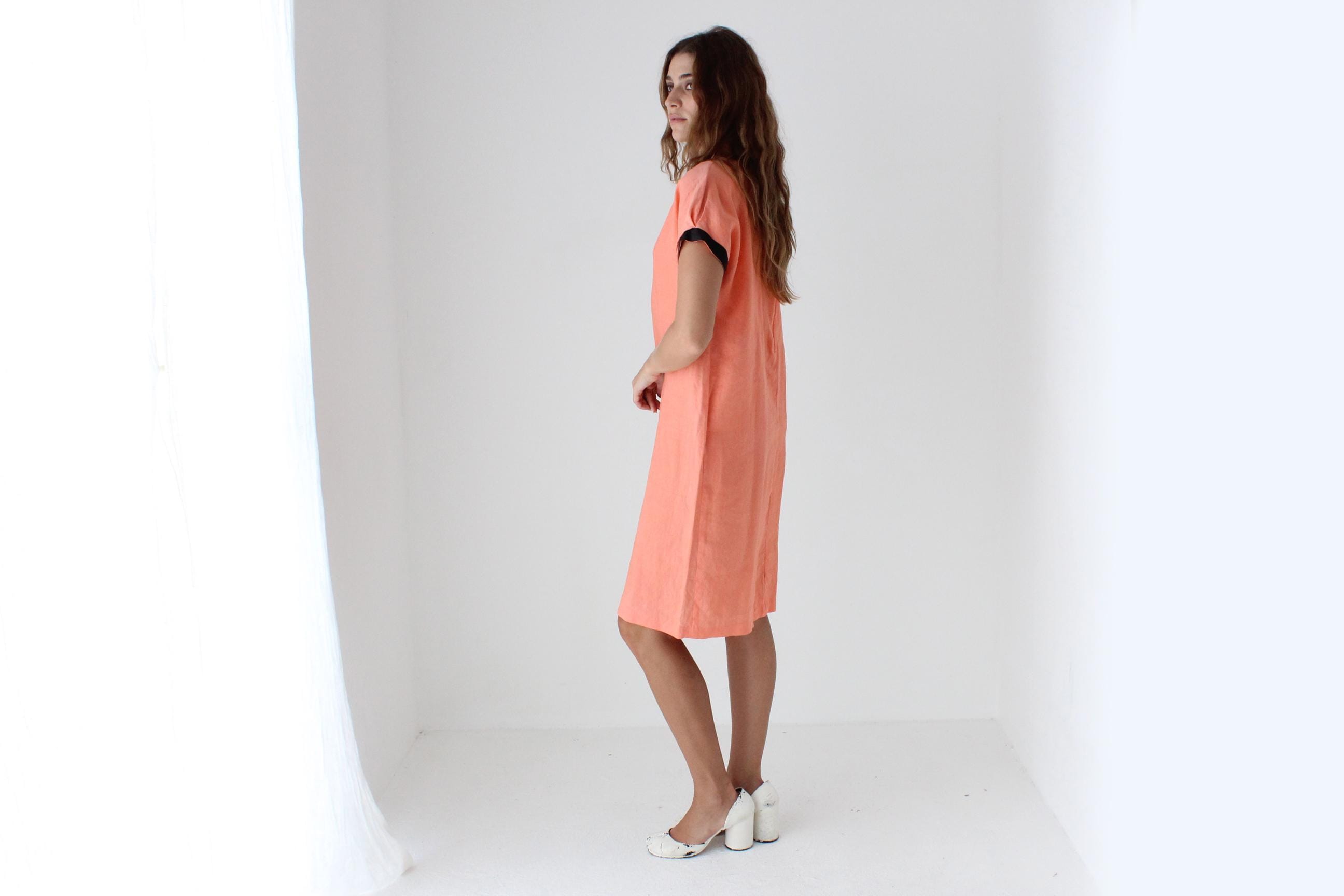 Funky 80s Neon Orange Linen Sheath Dress