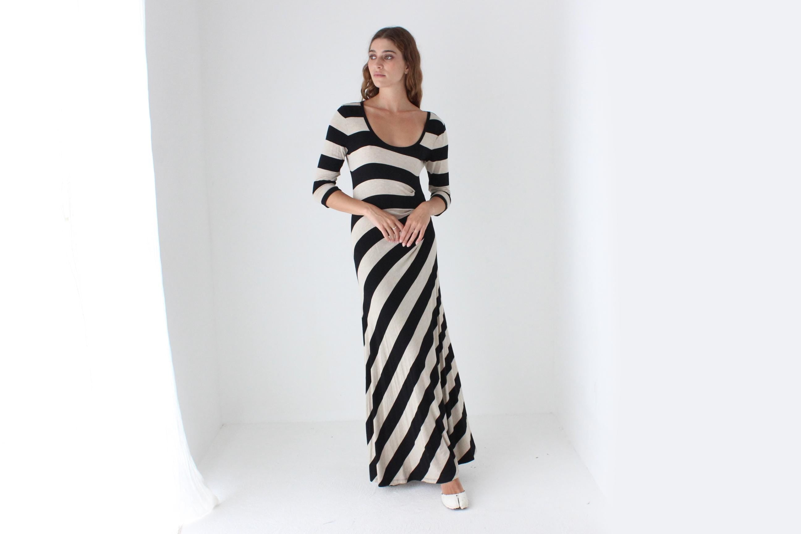 2000s Calvin Klein Bold Striped Maxi Dress