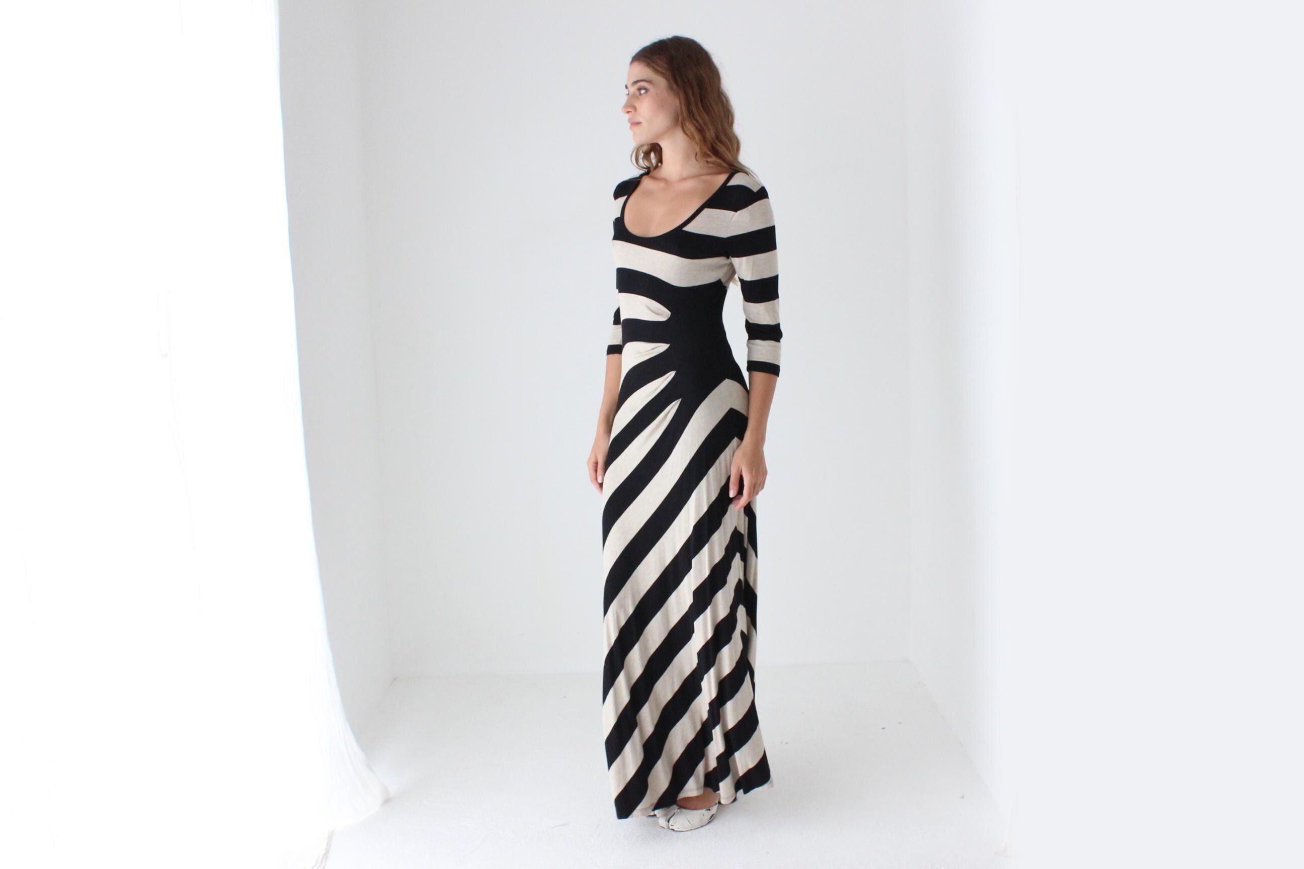 2000s Calvin Klein Bold Striped Maxi Dress