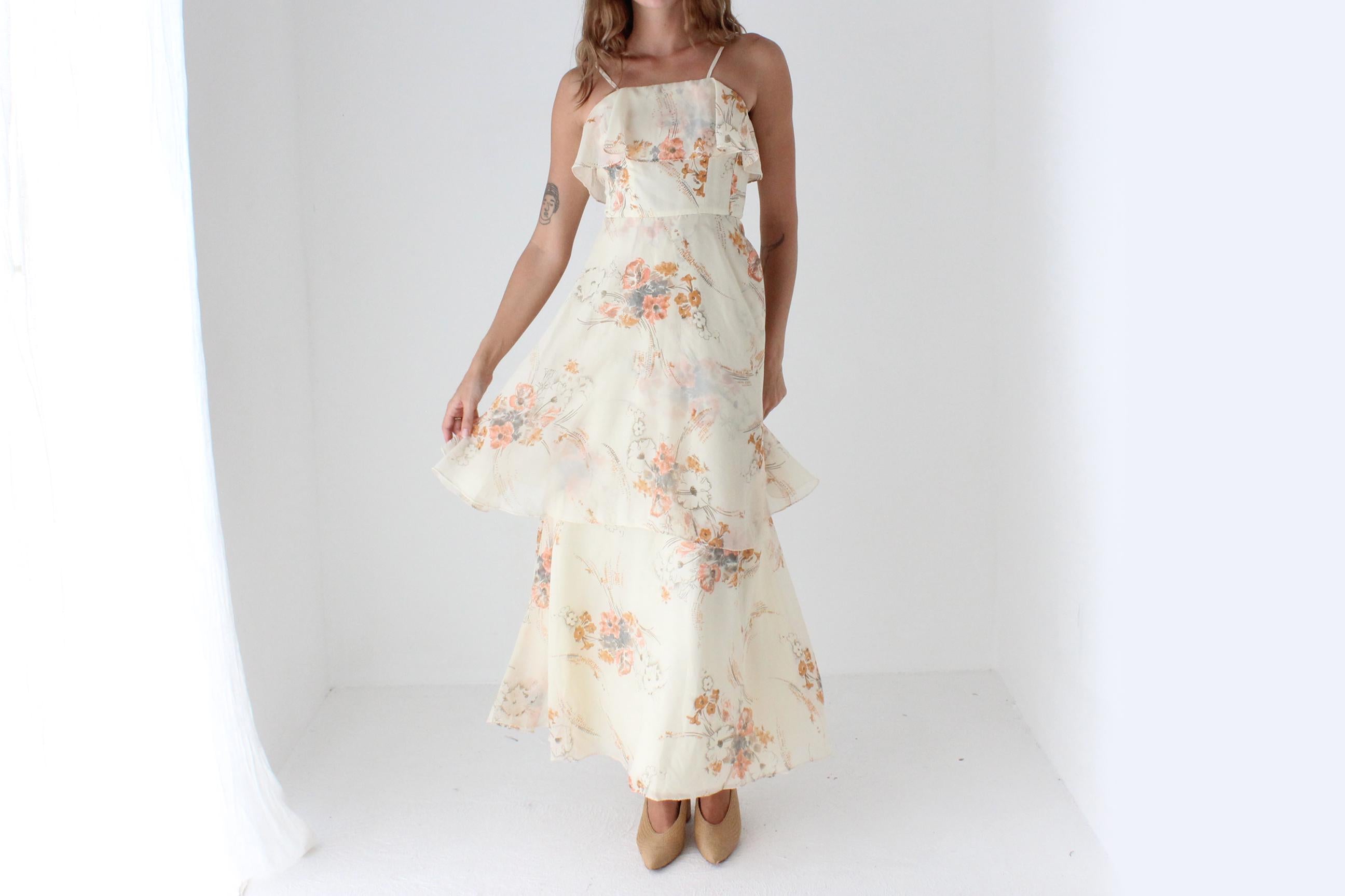 70s Layered Tiered Floaty Ruffle Maxi Dress