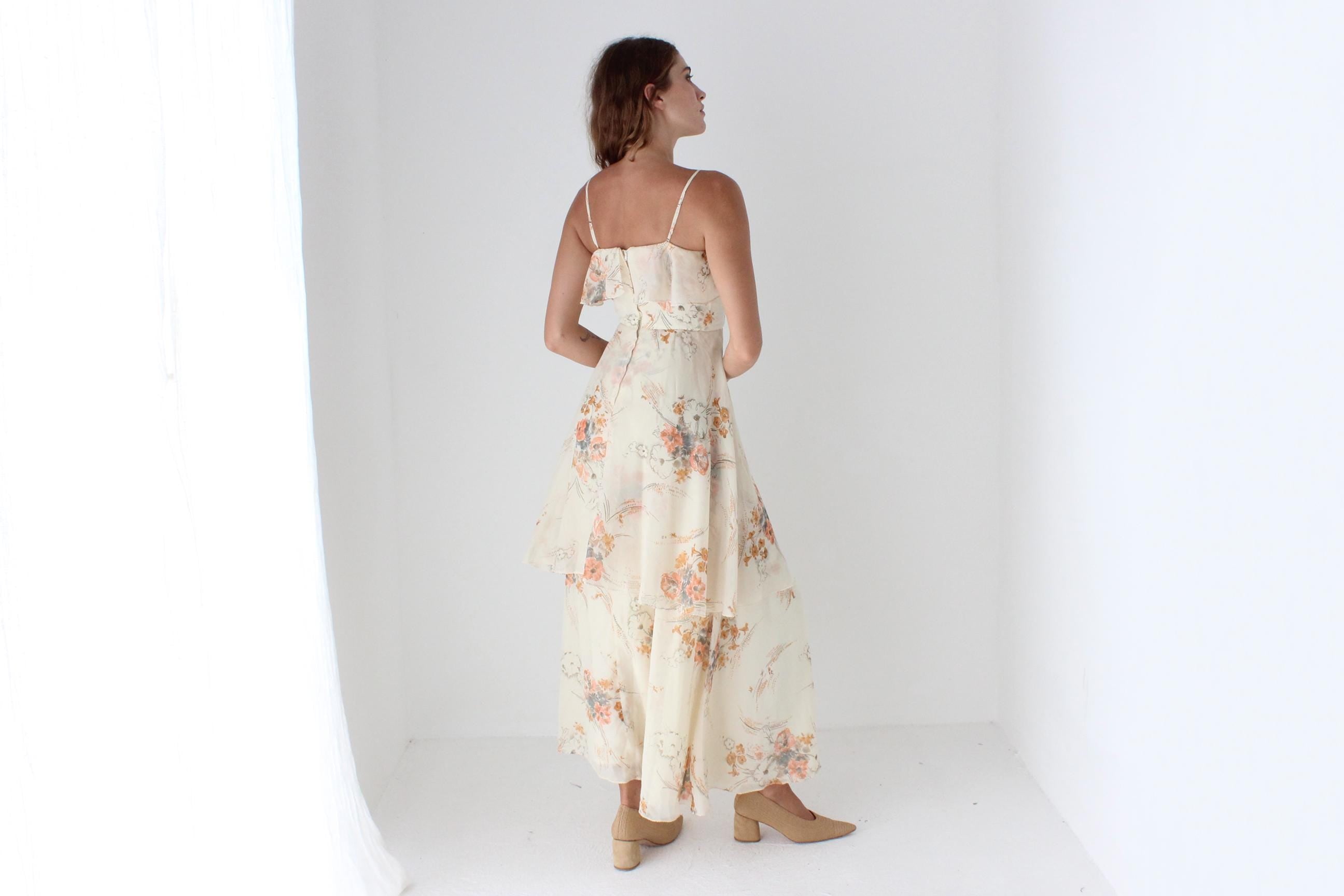 70s Layered Tiered Floaty Ruffle Maxi Dress