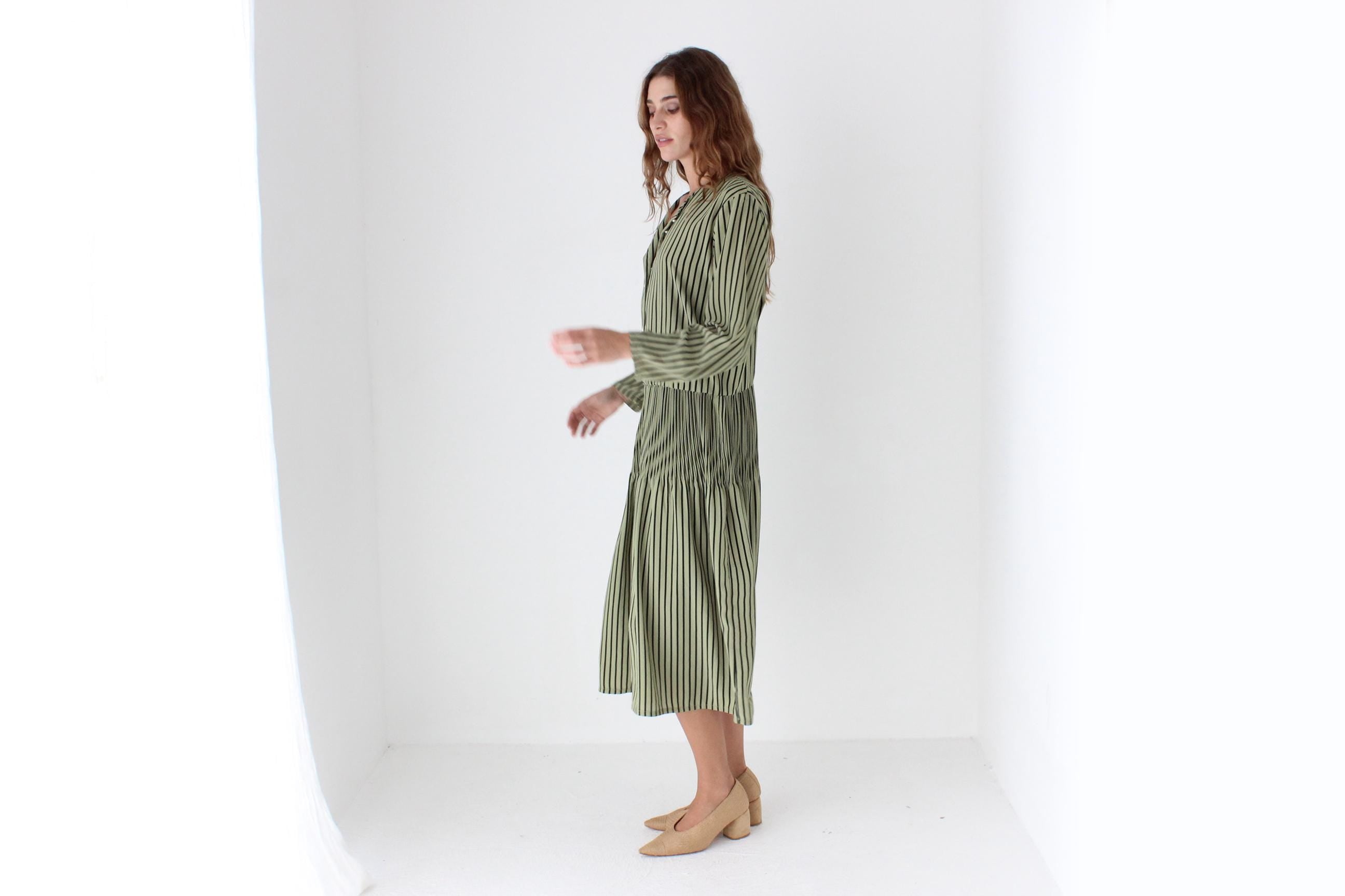 80s Australian Vintage Relaxed Striped Drop Waist Dress