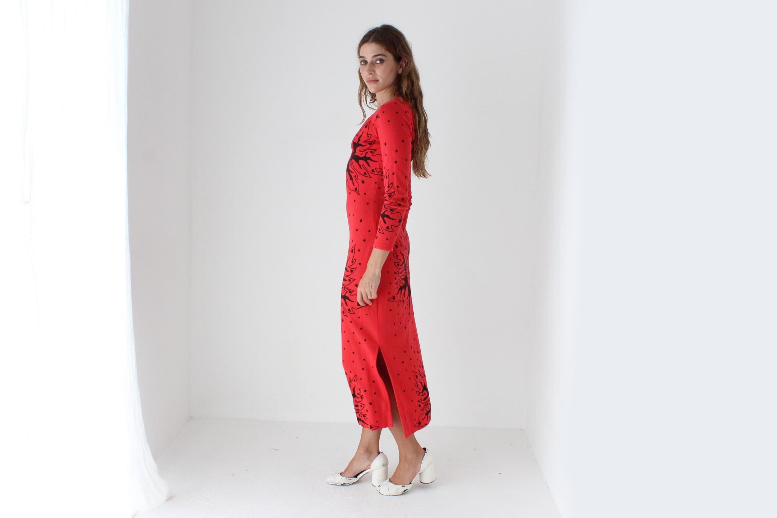 80s Hand Printed Pagan Dress