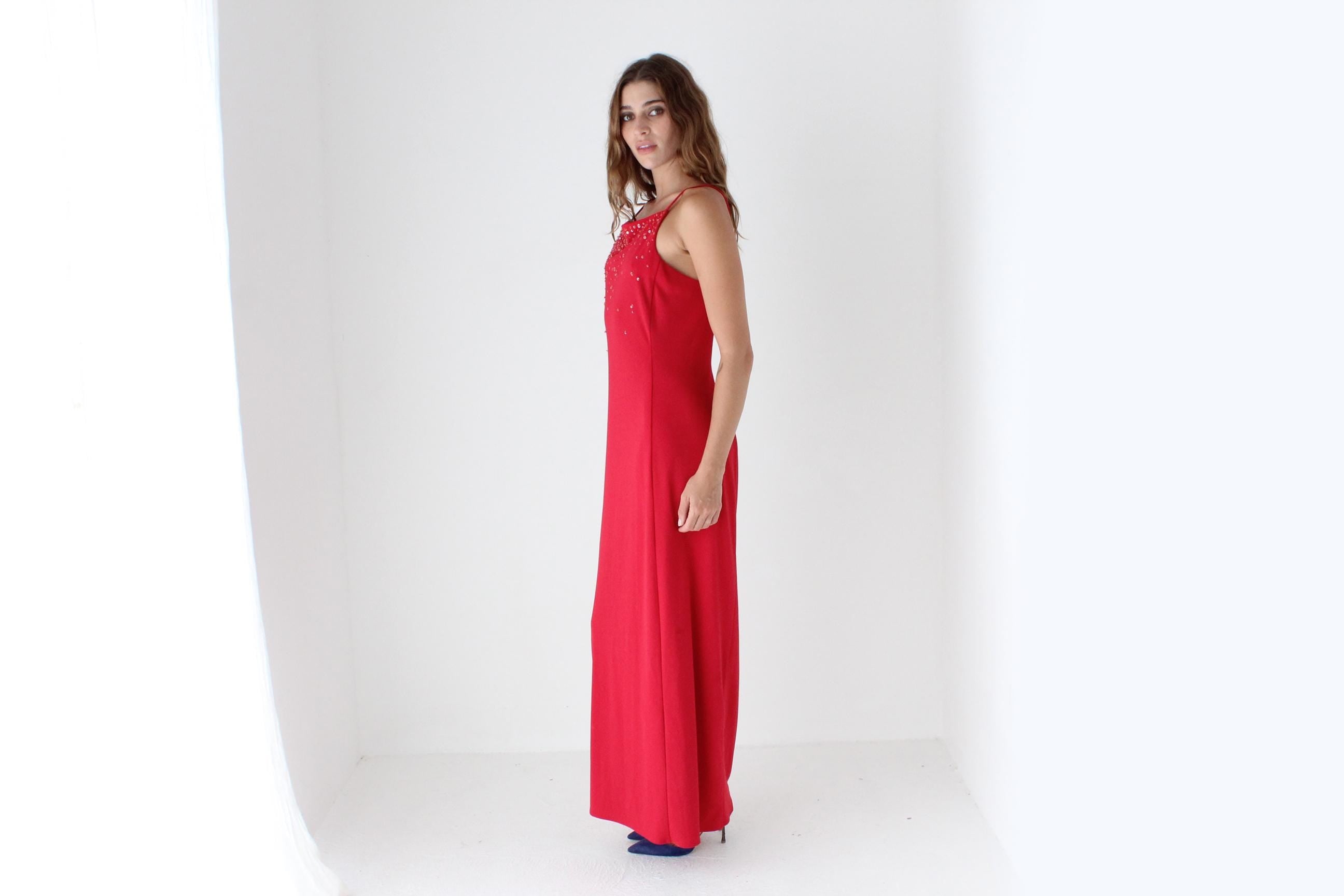 90s Red Mesh Backless Party Dress