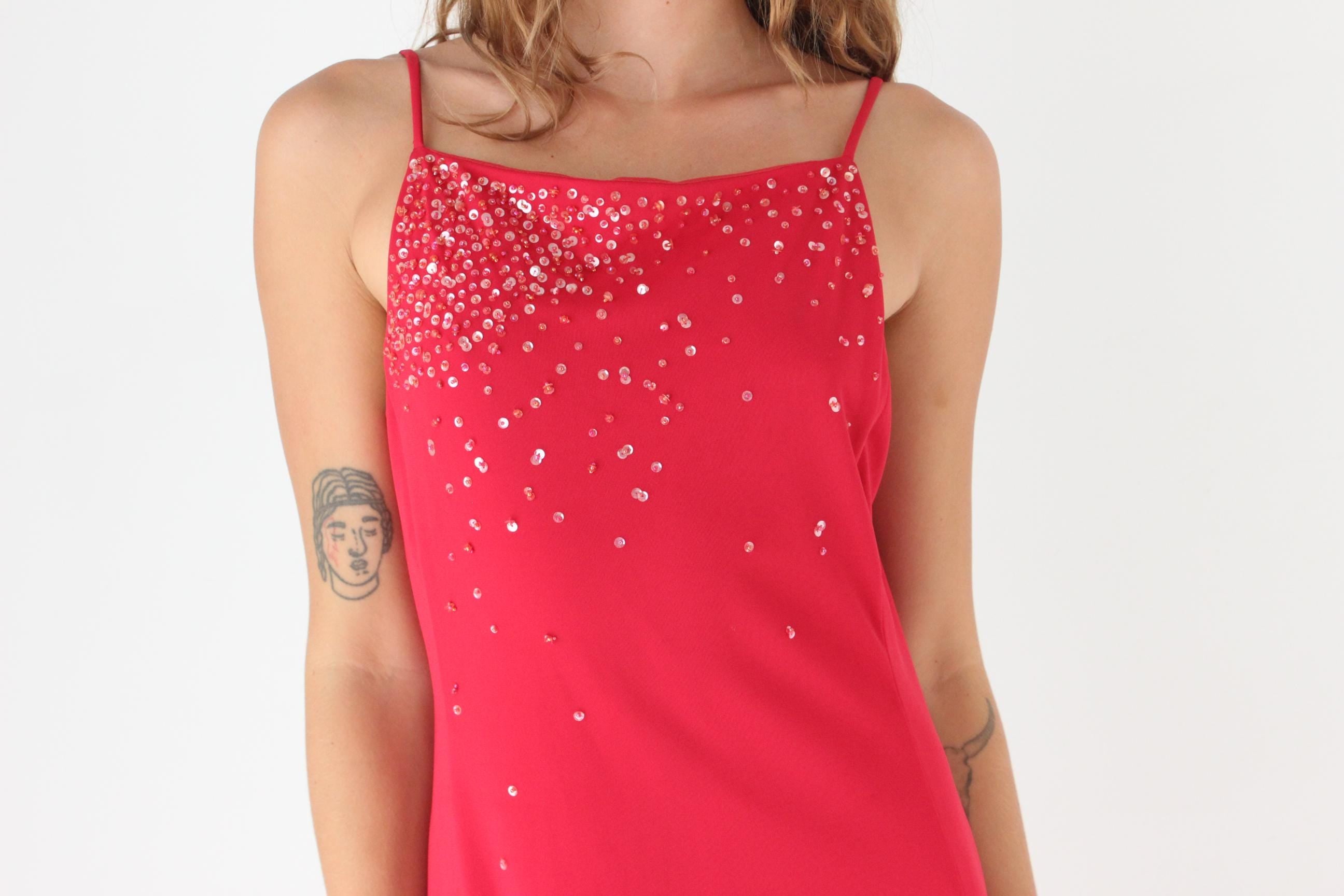90s Red Mesh Backless Party Dress