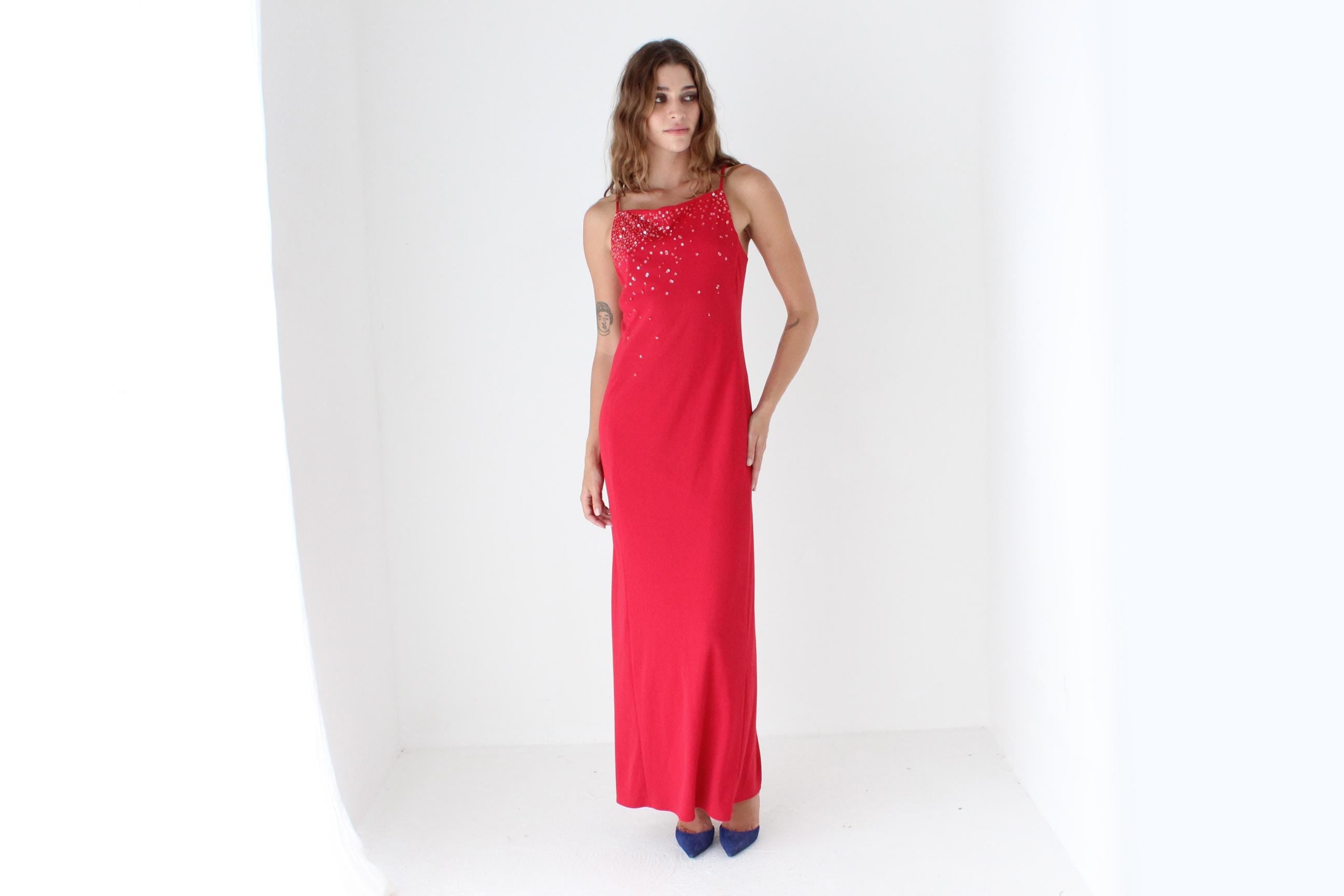 90s Red Mesh Backless Party Dress