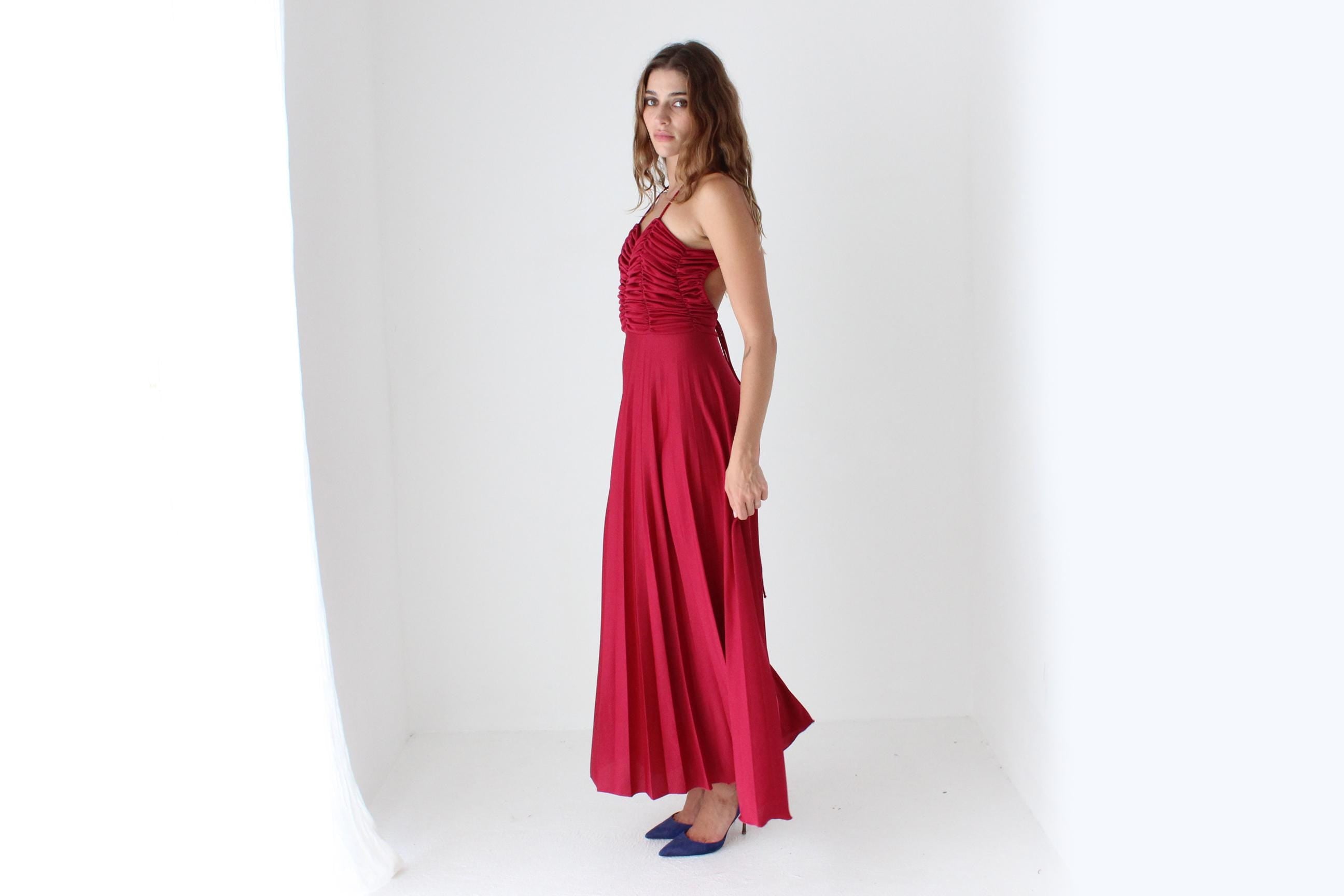 Stunning 70s Ruched Backless Jersey Gown