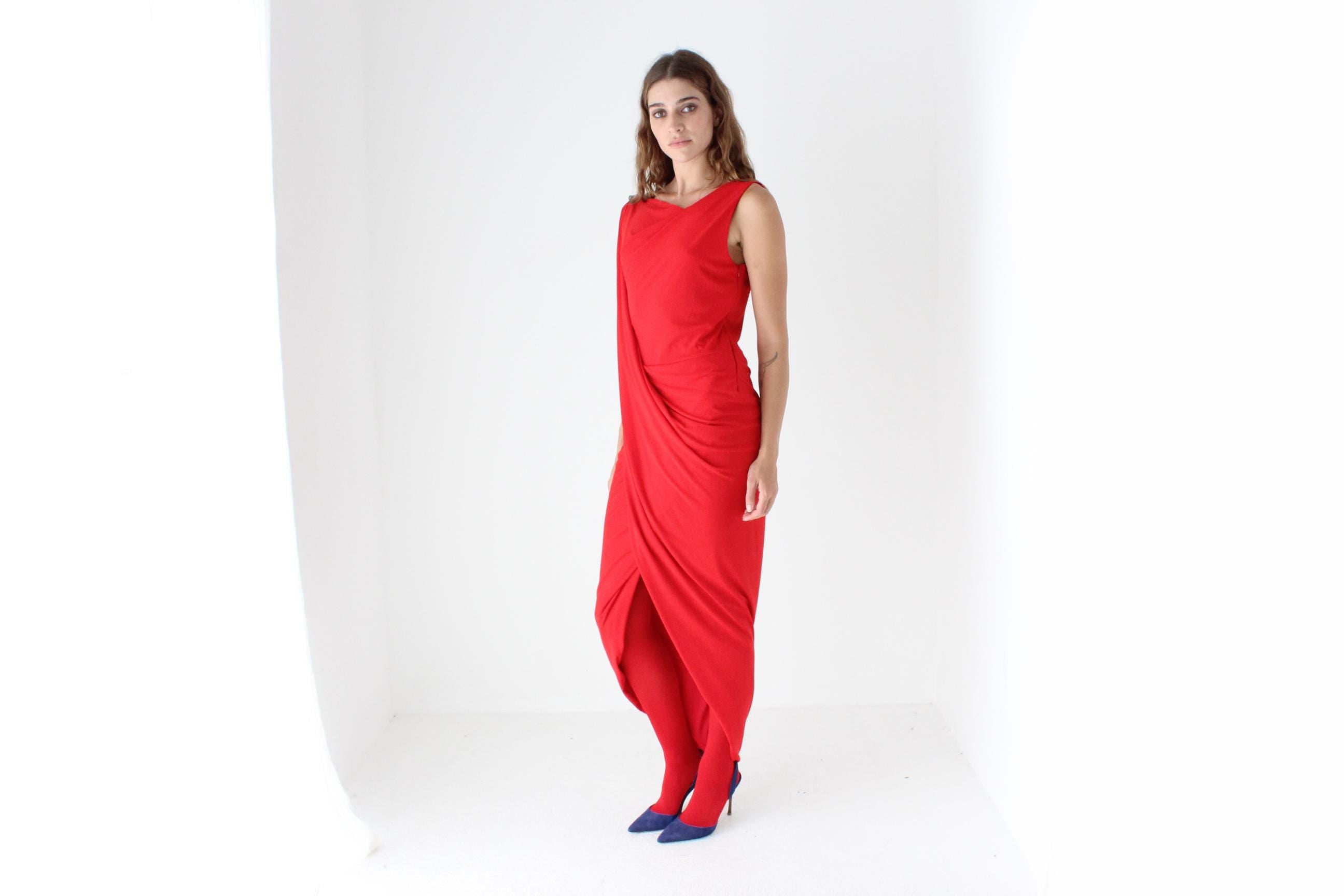2000s Slinky Draped Jersey Bateau Neck Dress